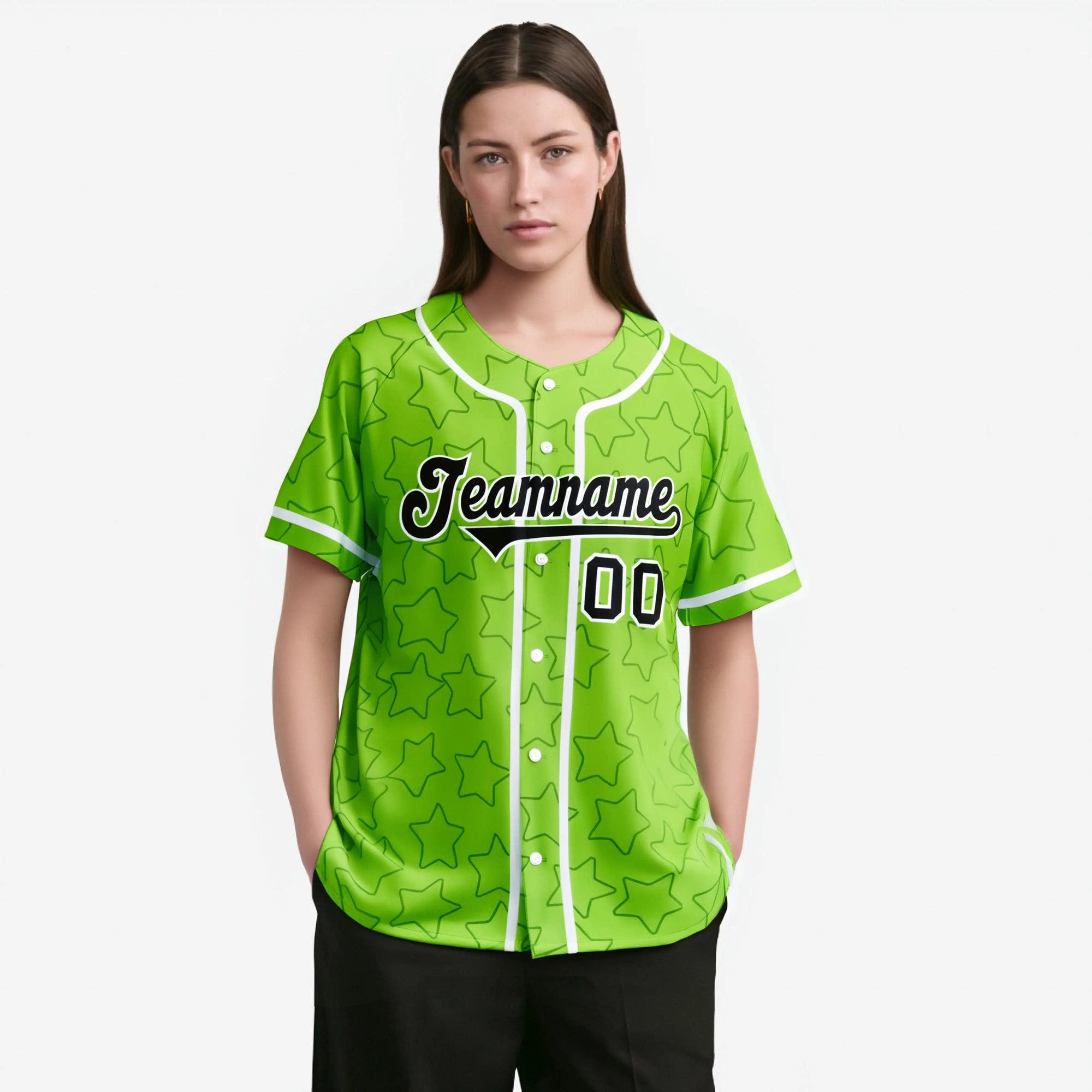 Custom Star Neon Green-Blue Baseball Jersey Button Down Shirt Personalized for Adults/Youth