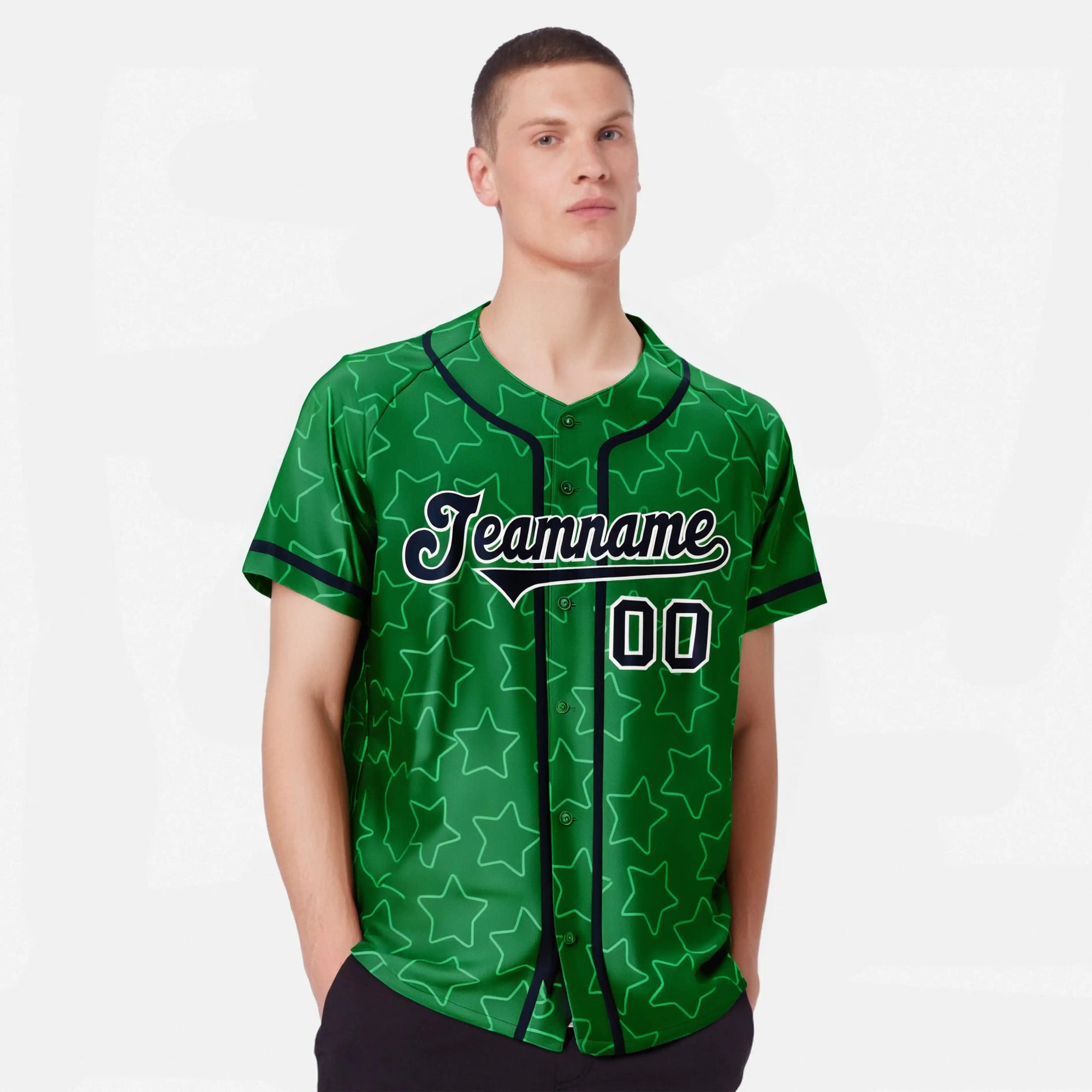 Custom Star Green Black Baseball Jersey Button Down Shirt Personalized for Adults/Youth