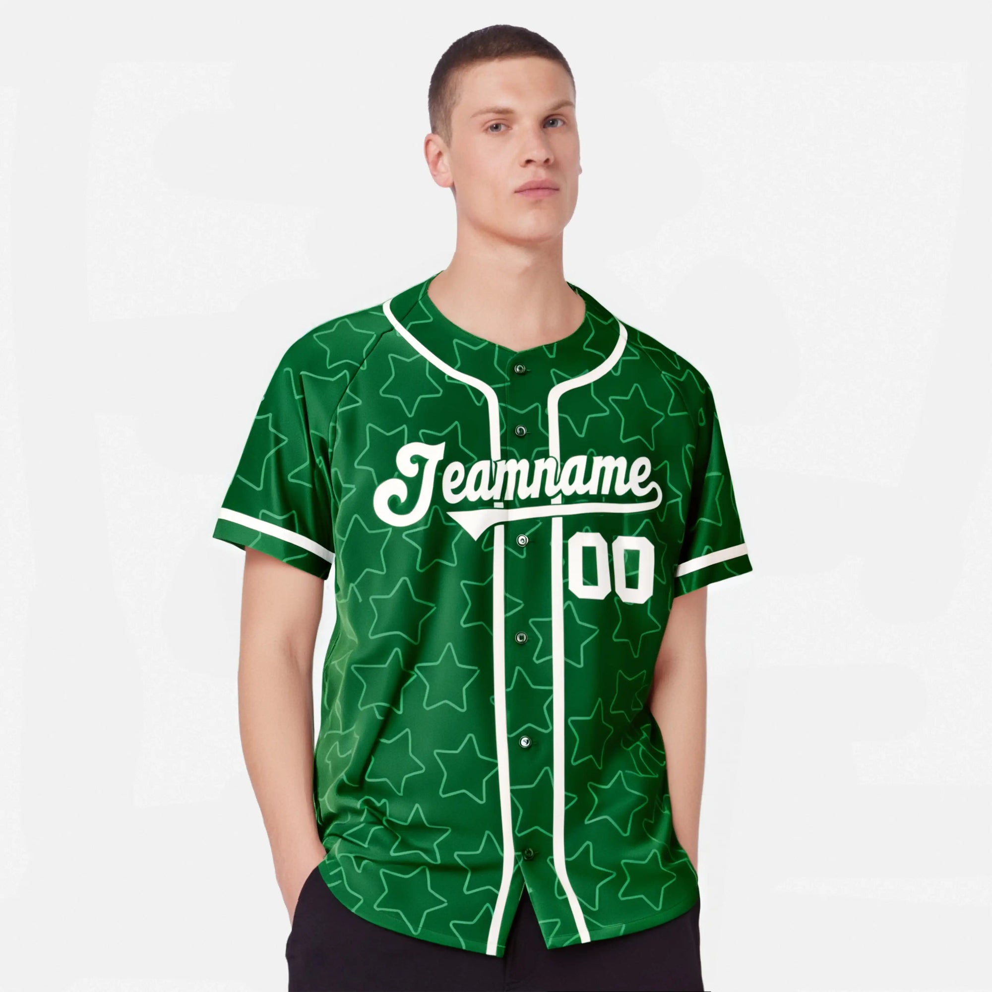 Custom Star Green White Baseball Jersey Button Down Shirt Personalized for Adults/Youth