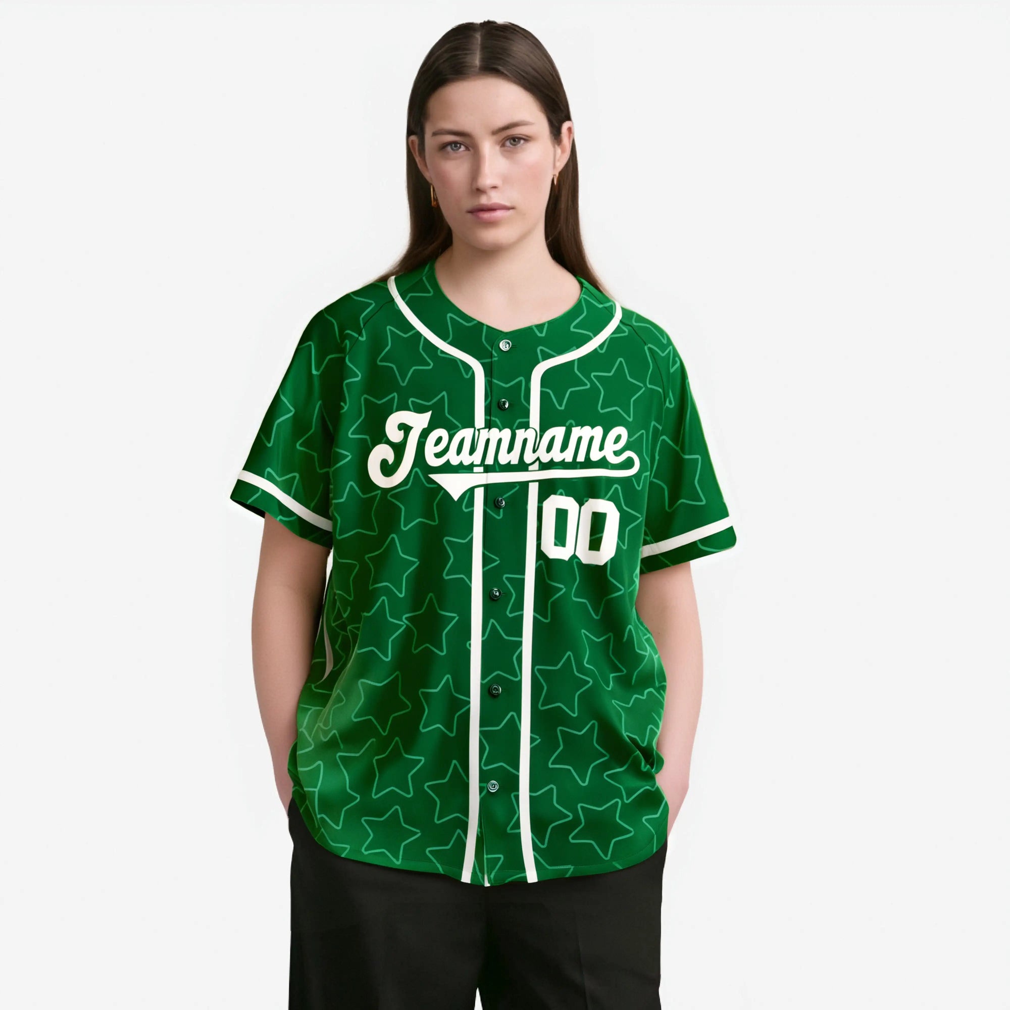 Custom Star Green White Baseball Jersey Button Down Shirt Personalized for Adults/Youth