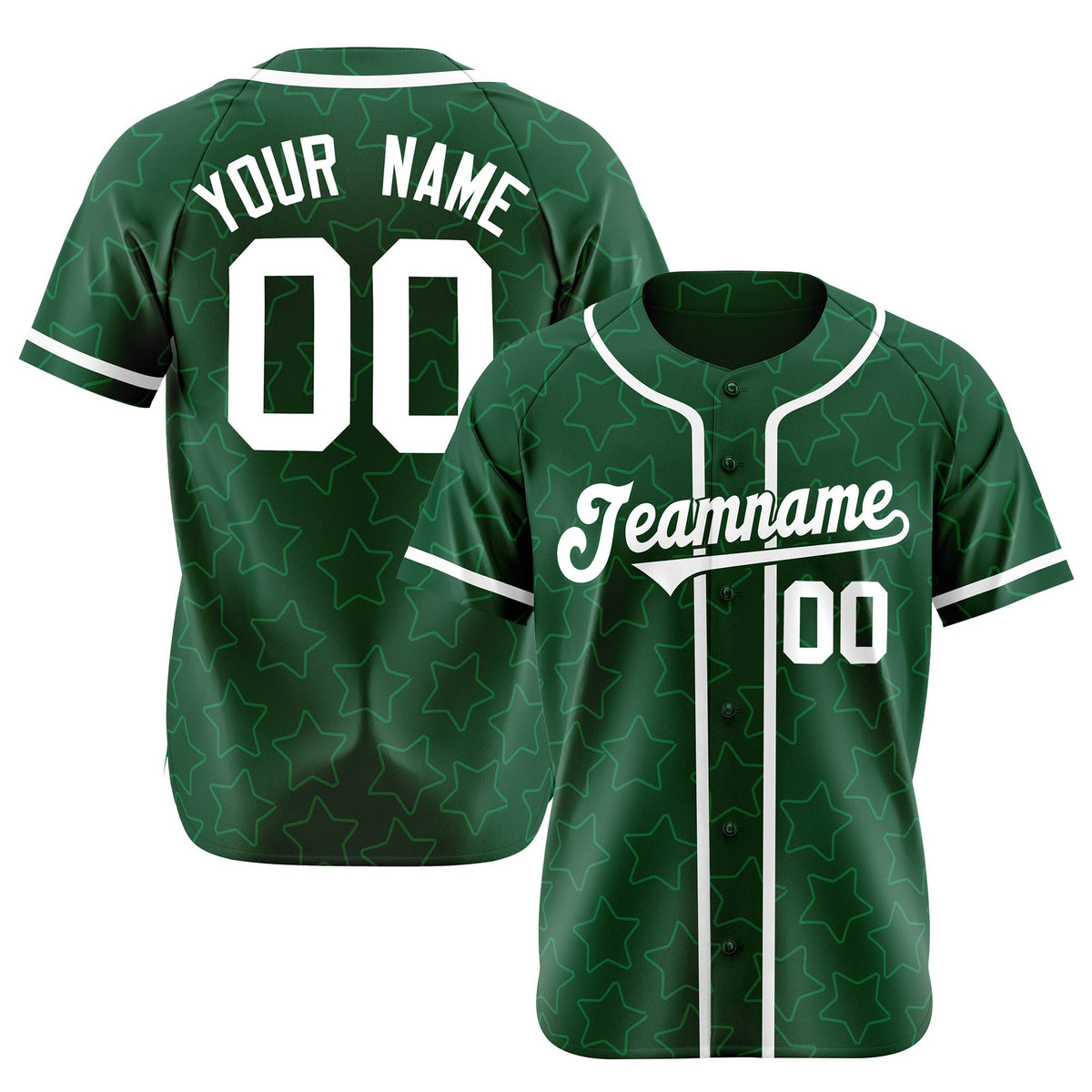 Custom Star Green White Baseball Jersey Button Down Shirt Personalized for Adults/Youth