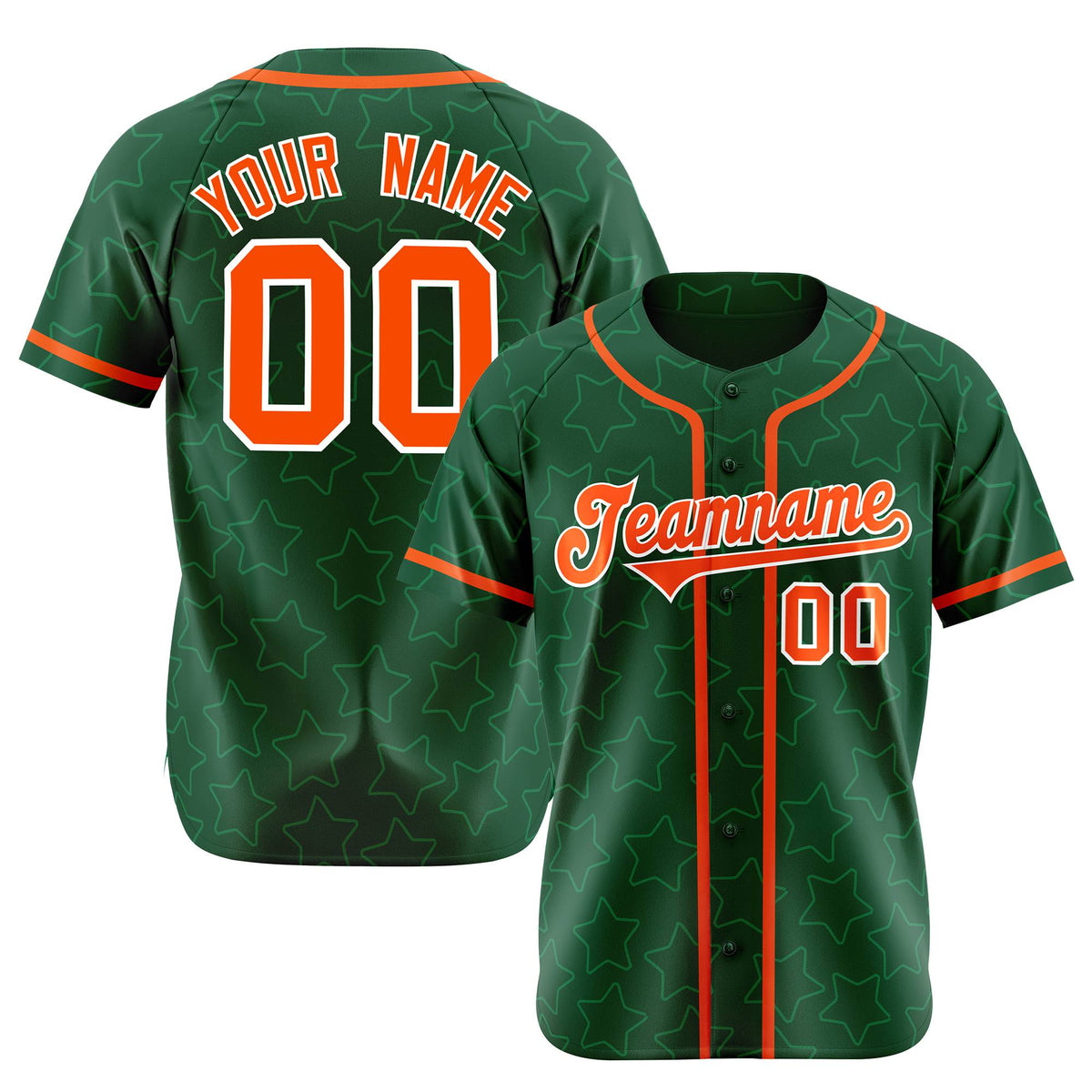 Custom Star Green Orange Baseball Jersey Button Down Shirt Personalized for Adults/Youth