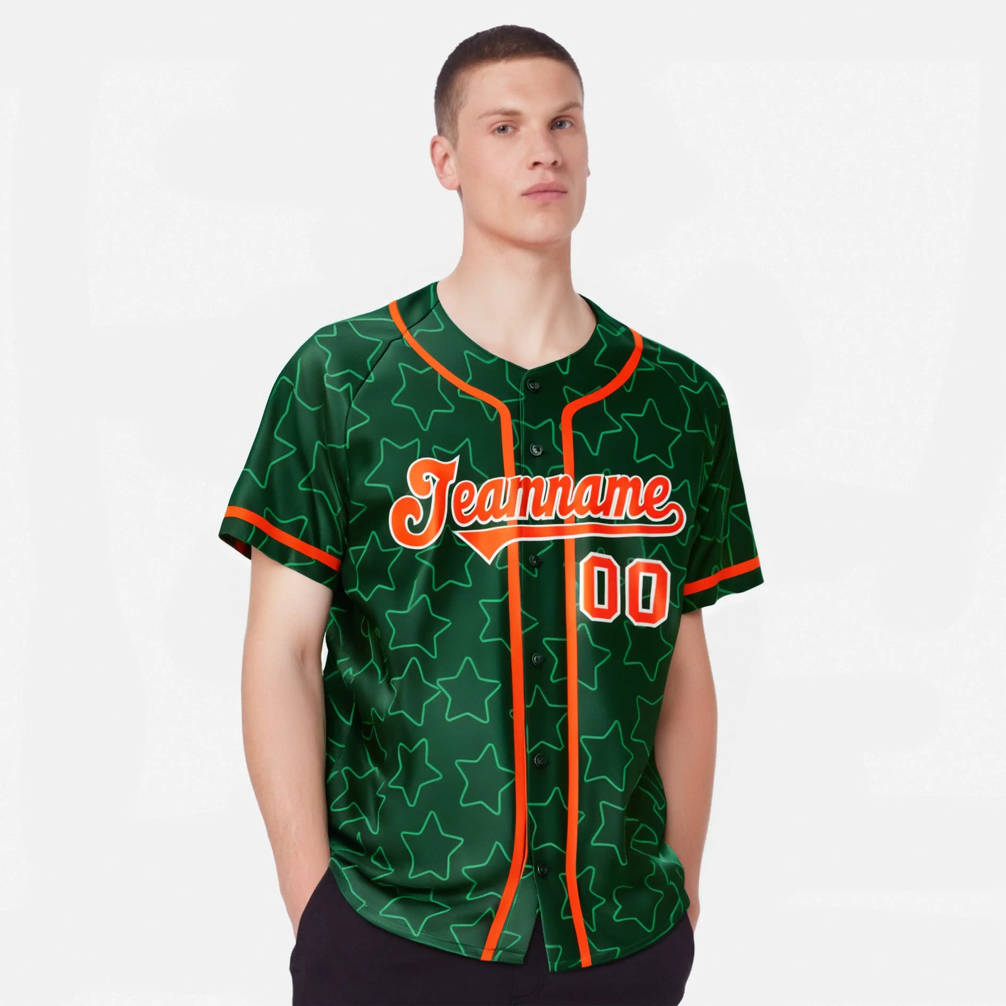 Custom Star Green Orange Baseball Jersey Button Down Shirt Personalized for Adults/Youth