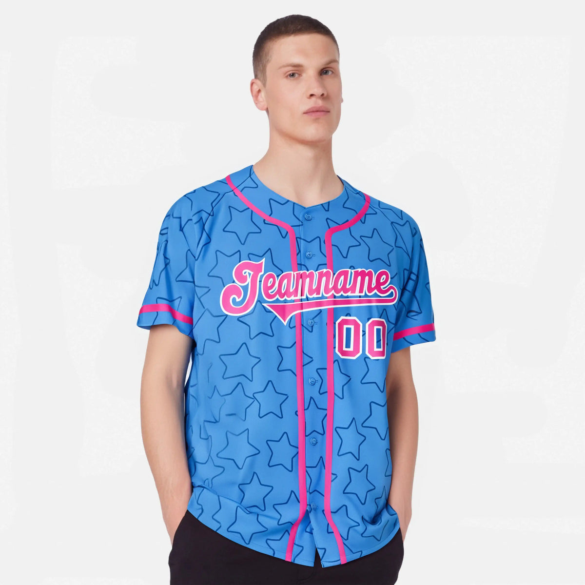 Custom Star Blue Red Baseball Jersey Button Down Shirt Personalized for Adults/Youth