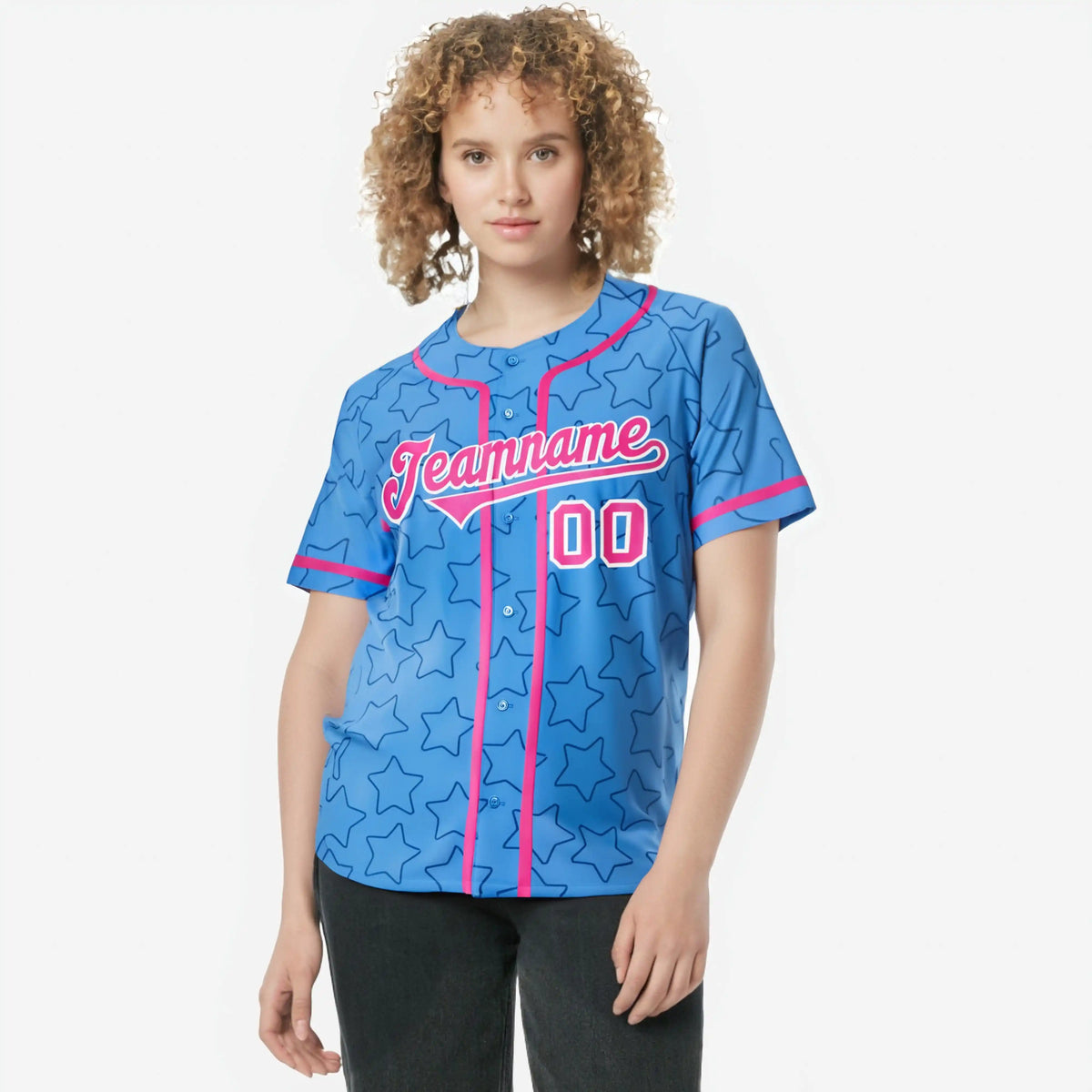 Custom Star Blue Red Baseball Jersey Button Down Shirt Personalized for Adults/Youth