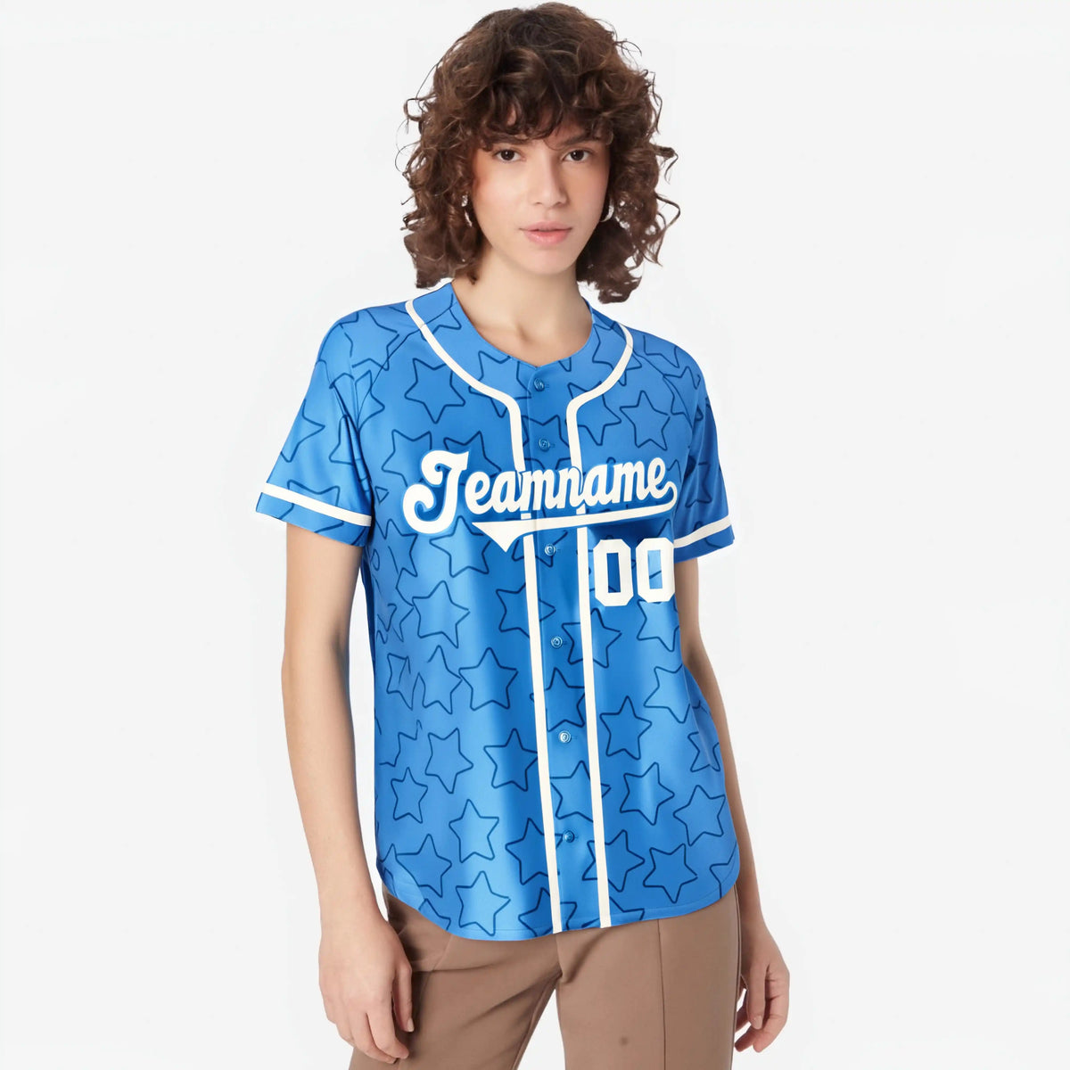 Custom Star Blue White Baseball Jersey Button Down Shirt Personalized for Adults/Youth