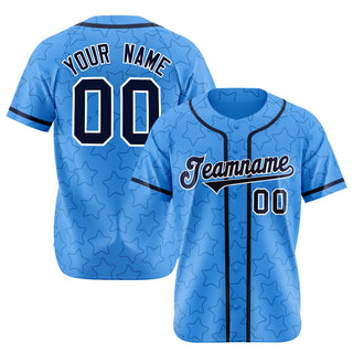 Camisa de béisbol personalizada con botones y diseño de estrella azul marino para adultos y jóvenes. - Style 1