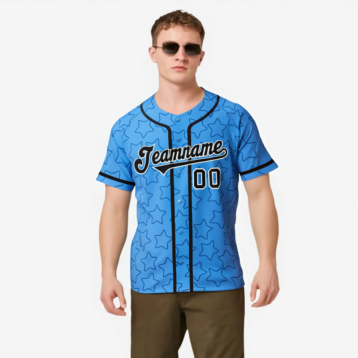 Custom Star Blue Black Baseball Jersey Button Down Shirt Personalized for Adults/Youth