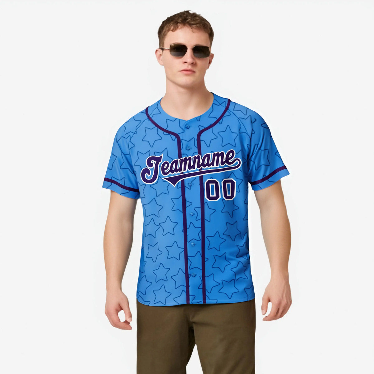 Custom Star Blue Purple Baseball Jersey Button Down Shirt Personalized for Adults/Youth