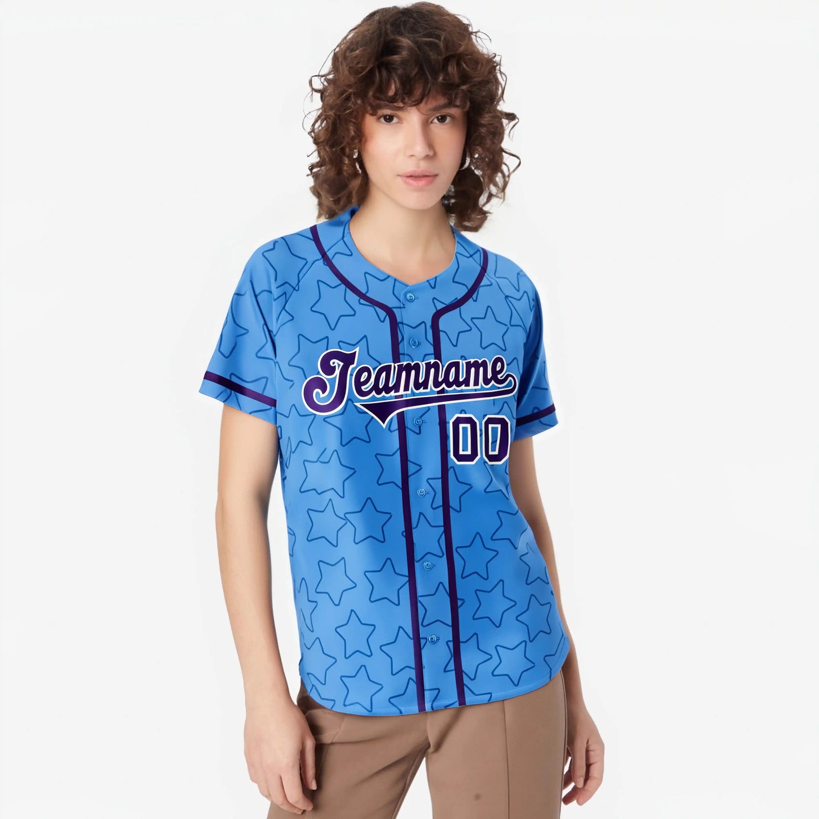 Custom Star Blue Purple Baseball Jersey Button Down Shirt Personalized for Adults/Youth