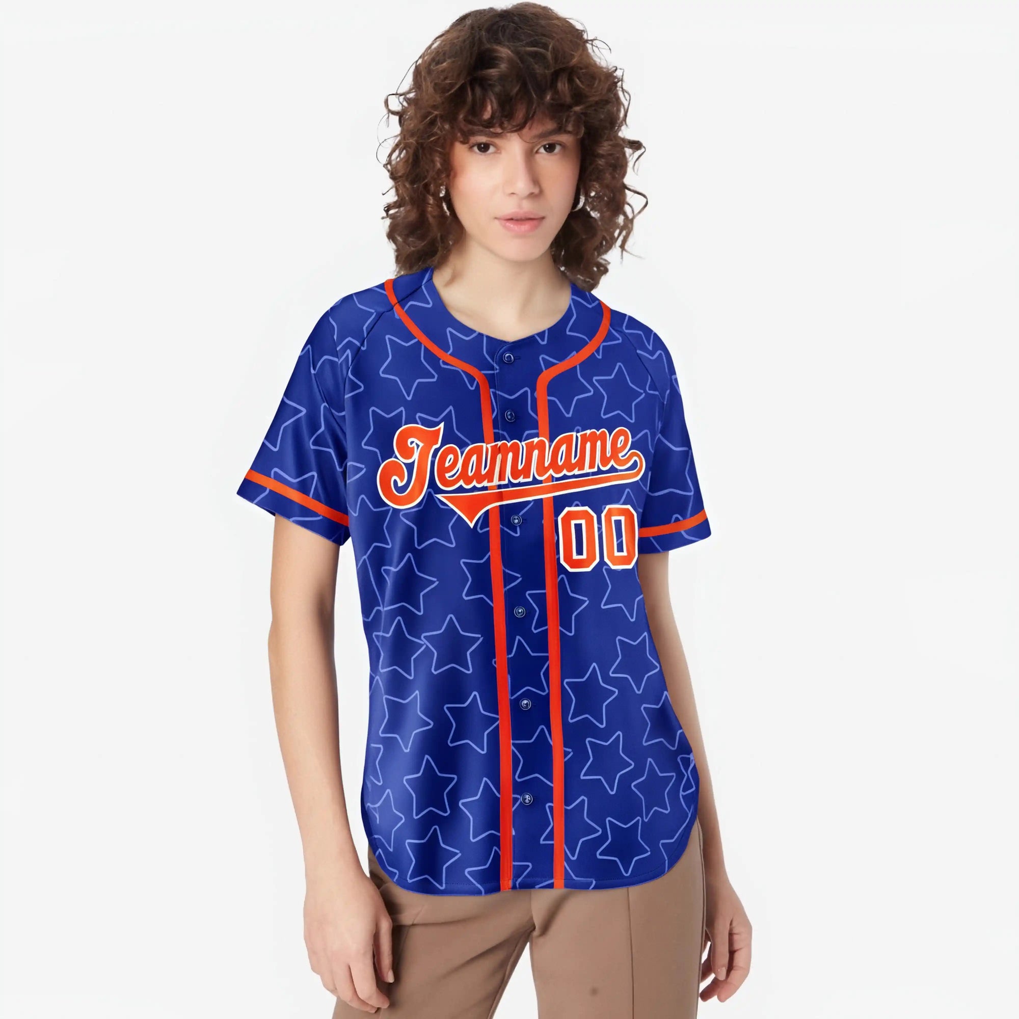 Custom Star Blue Orange Baseball Jersey Button Down Shirt Personalized for Adults/Youth