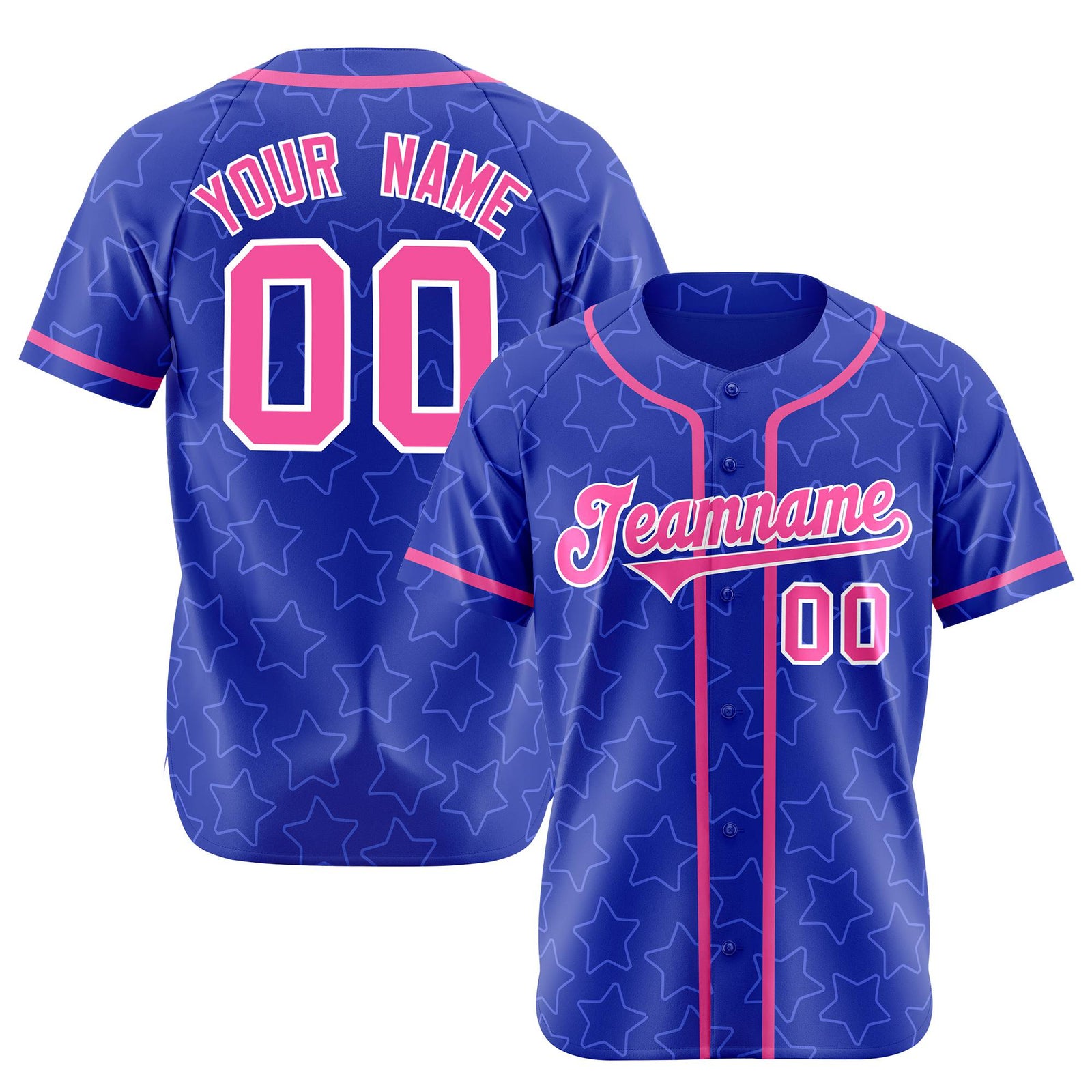 Custom Star Blue Pink Baseball Jersey Button Down Shirt Personalized for Adults/Youth