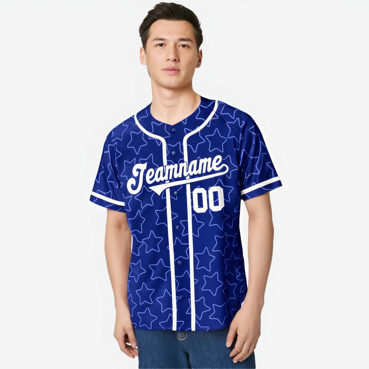Custom Star Blue White Baseball Jersey Button Down Shirt Personalized for Adults/Youth