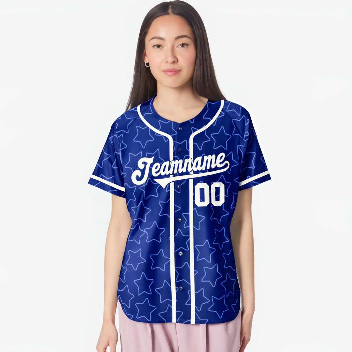 Custom Star Blue White Baseball Jersey Button Down Shirt Personalized for Adults/Youth