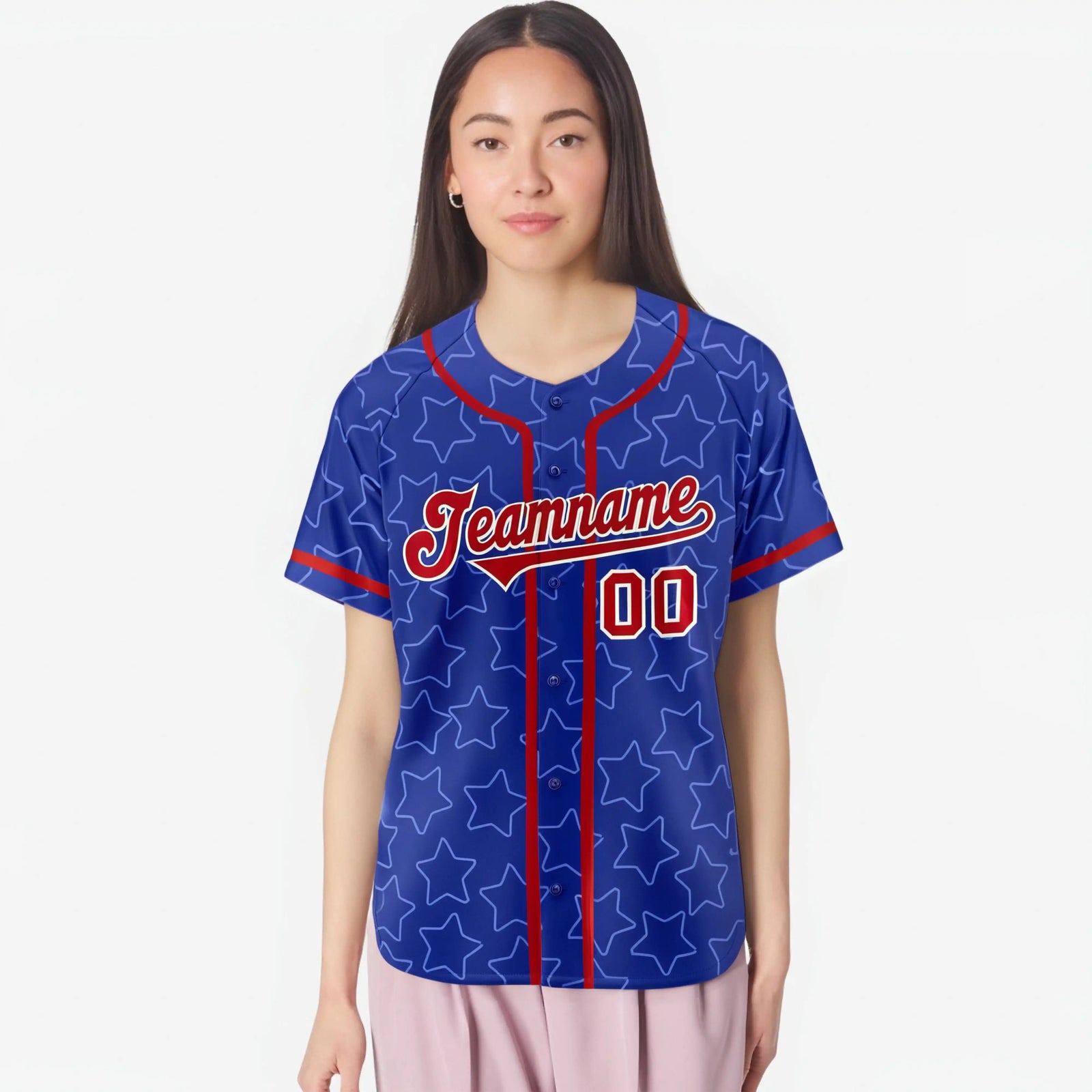 Custom Star Blue Red Baseball Jersey Button Down Shirt Personalized for Adults/Youth