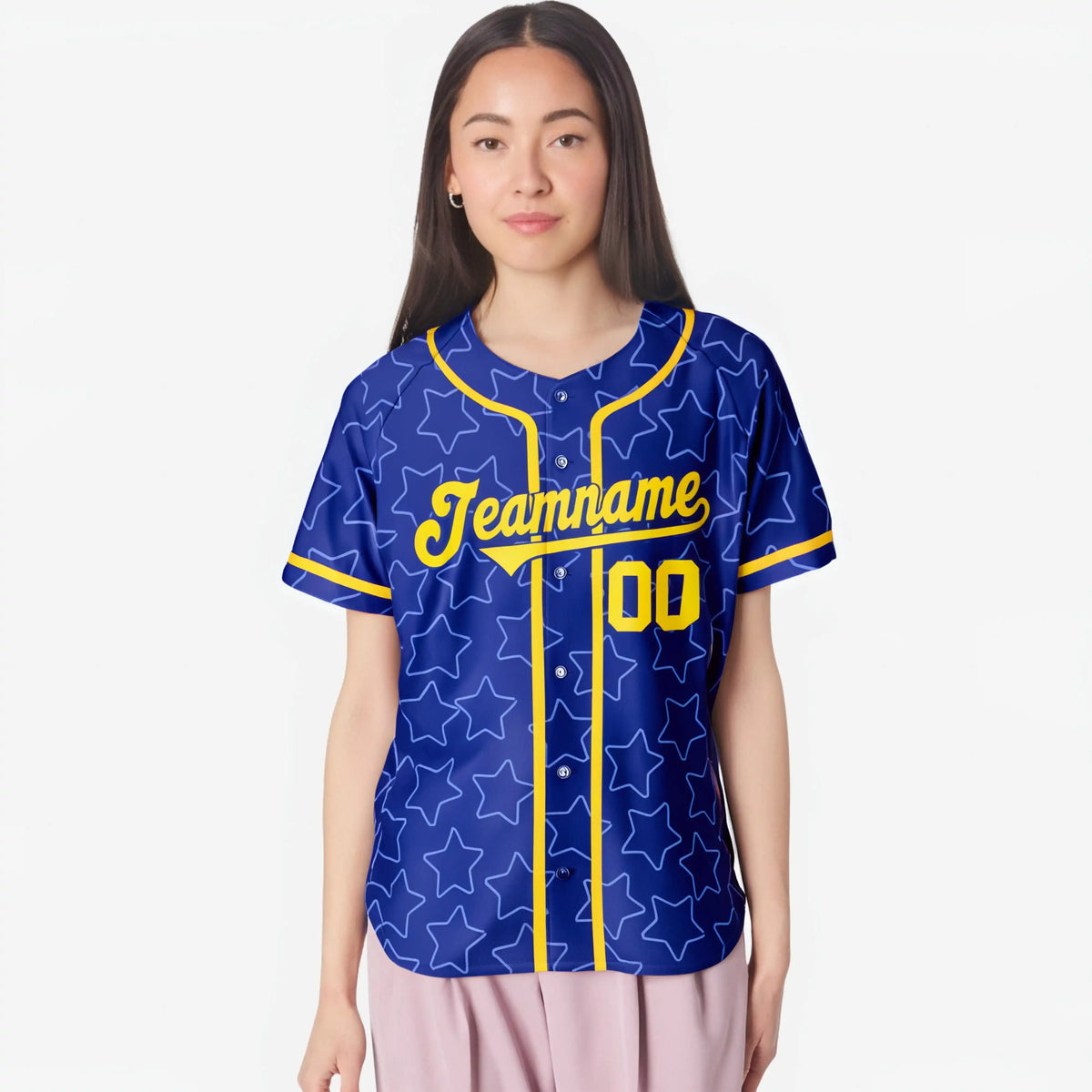 Custom Star Blue Gold Baseball Jersey Button Down Shirt Personalized for Adults/Youth