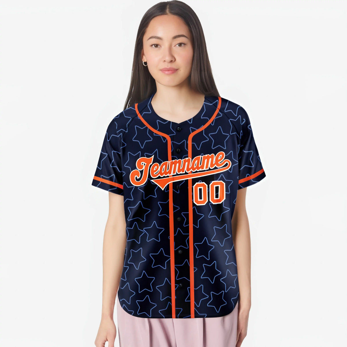 Custom Star Navy Blue Orange Baseball Jersey Button Down Shirt Personalized for Adults/Youth