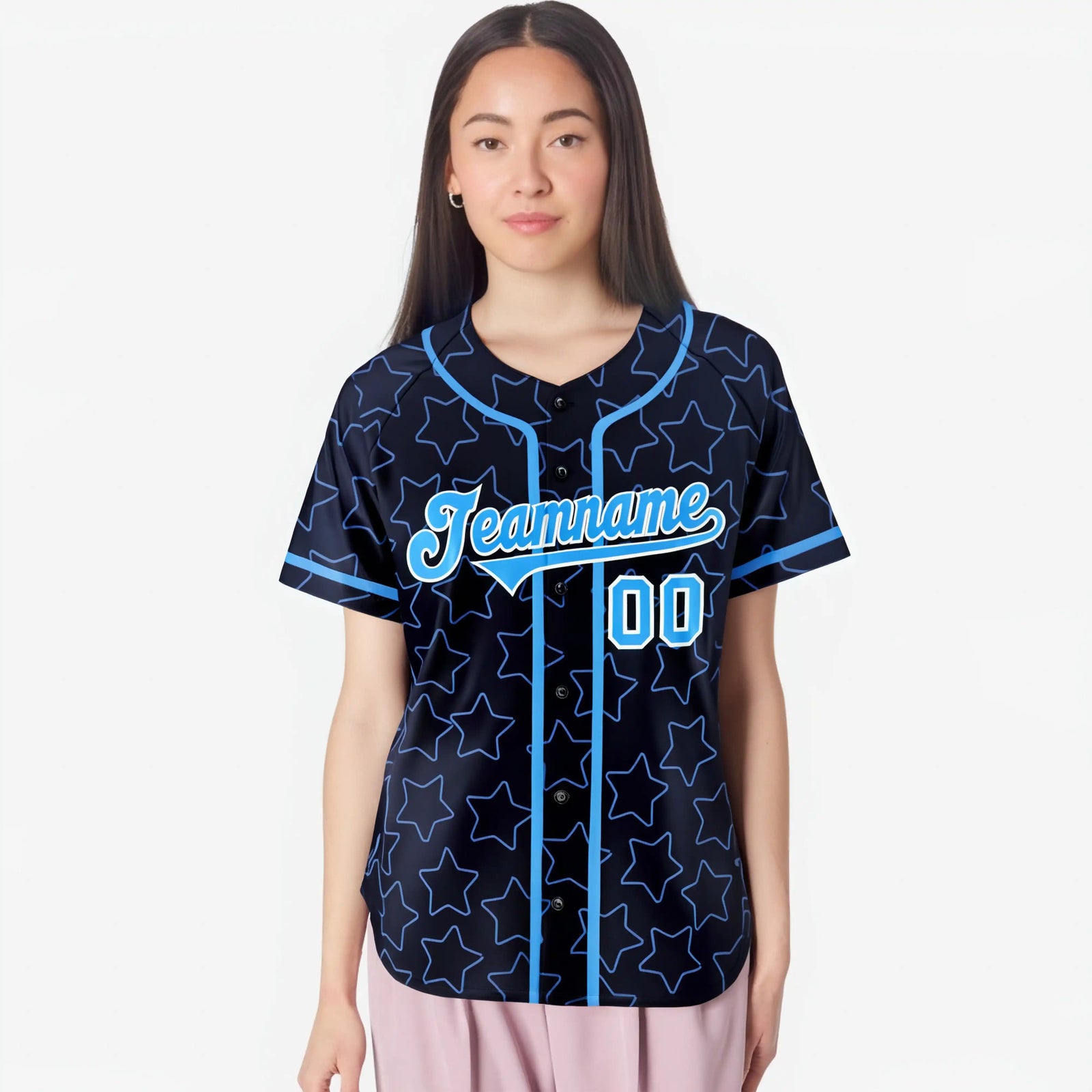 Custom Star Navy Blue-Blue Baseball Jersey Button Down Shirt Personalized for Adults/Youth