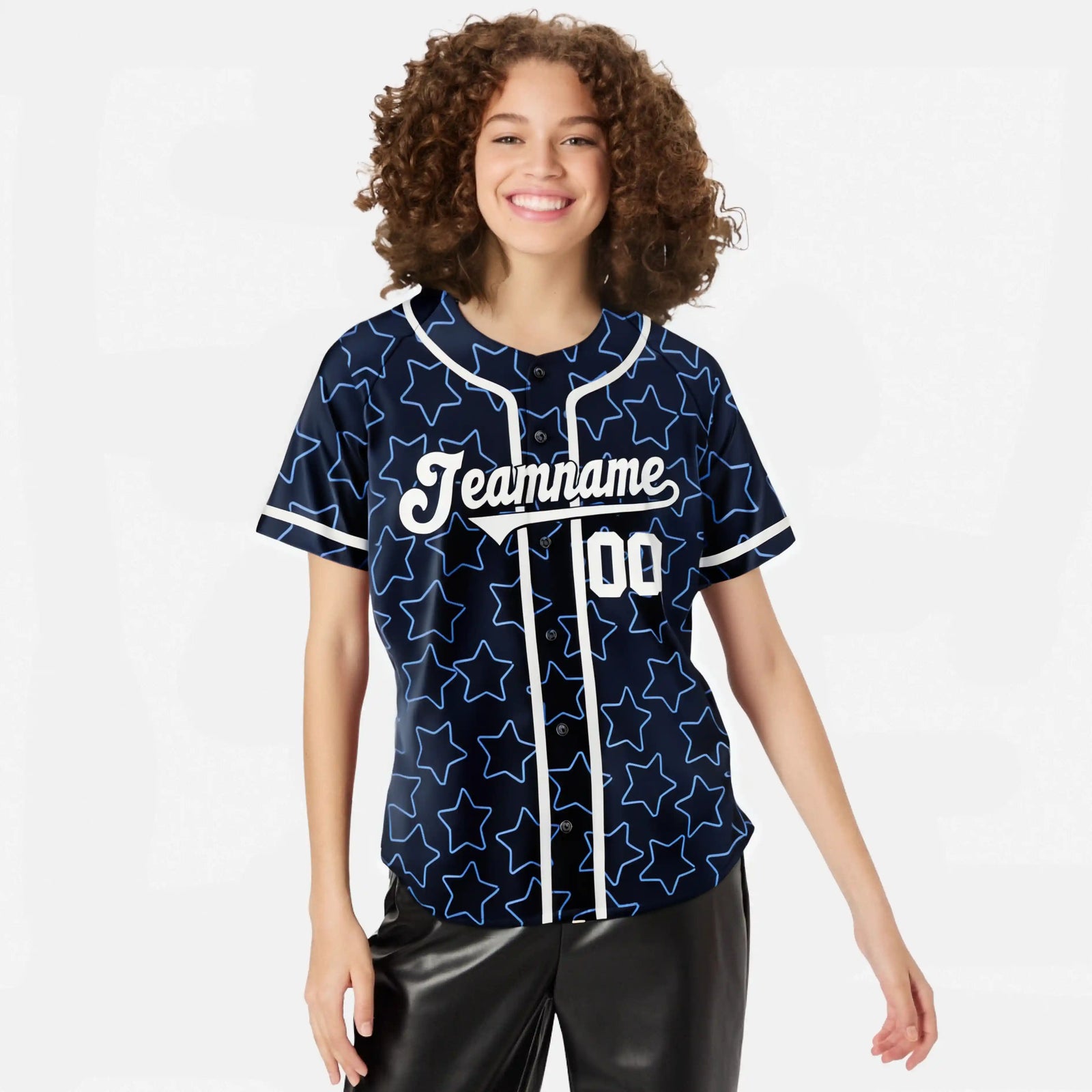 Custom Star Navy Blue-White Baseball Jersey Button Down Shirt Personalized for Adults/Youth