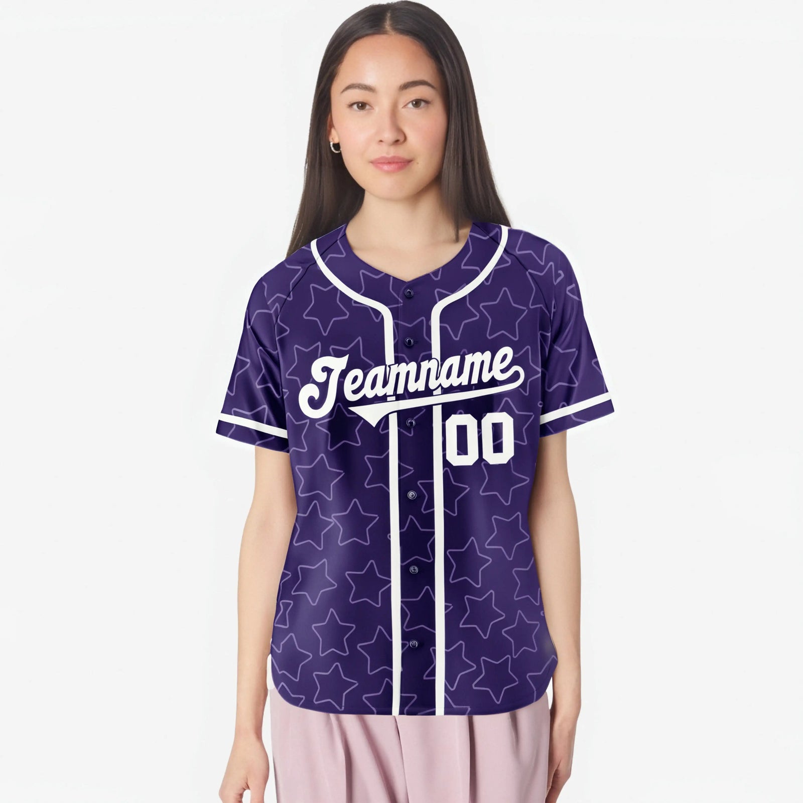 Custom Star Purple White Baseball Jersey Button Down Shirt Personalized for Adults/Youth