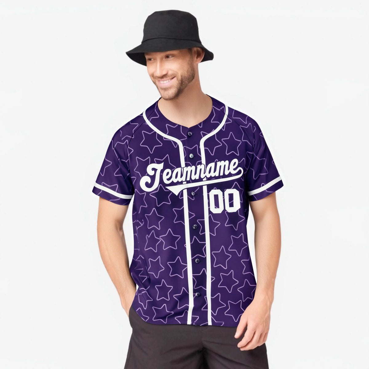 Custom Star Purple White Baseball Jersey Button Down Shirt Personalized for Adults/Youth