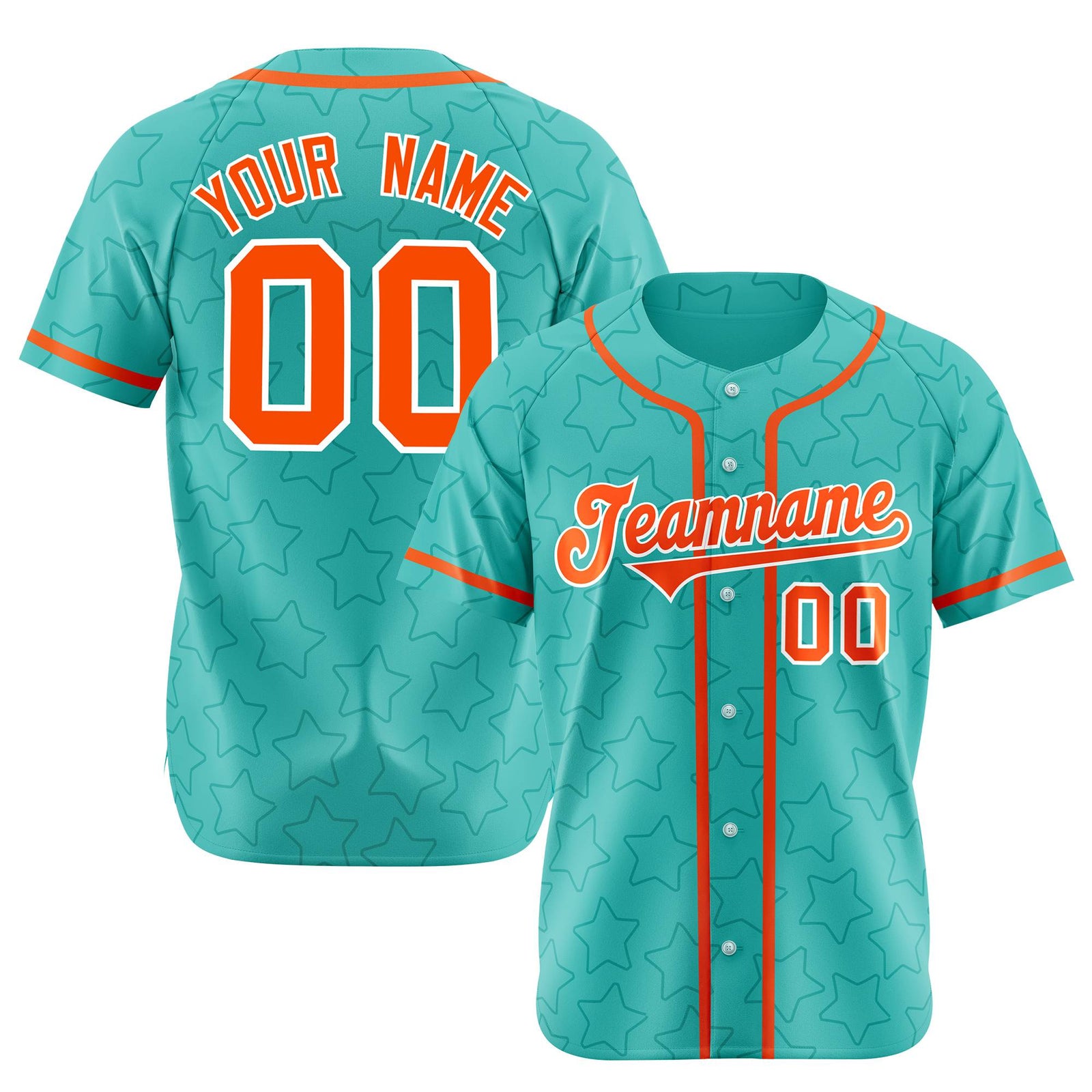 Custom Star Turquoise Orange Baseball Jersey Button Down Shirt Personalized for Adults/Youth