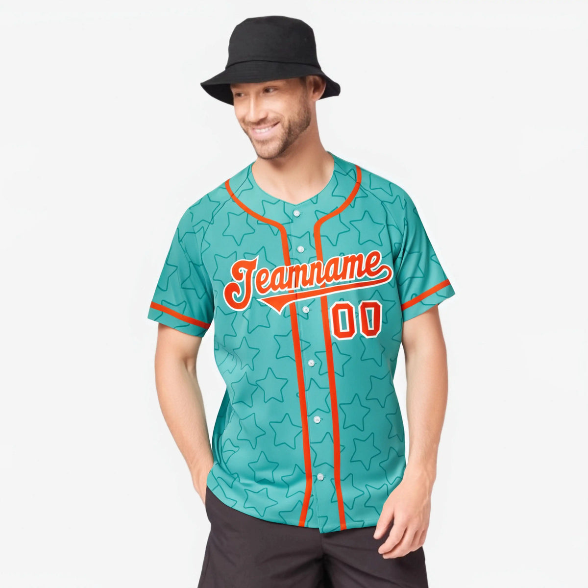 Custom Star Turquoise Orange Baseball Jersey Button Down Shirt Personalized for Adults/Youth