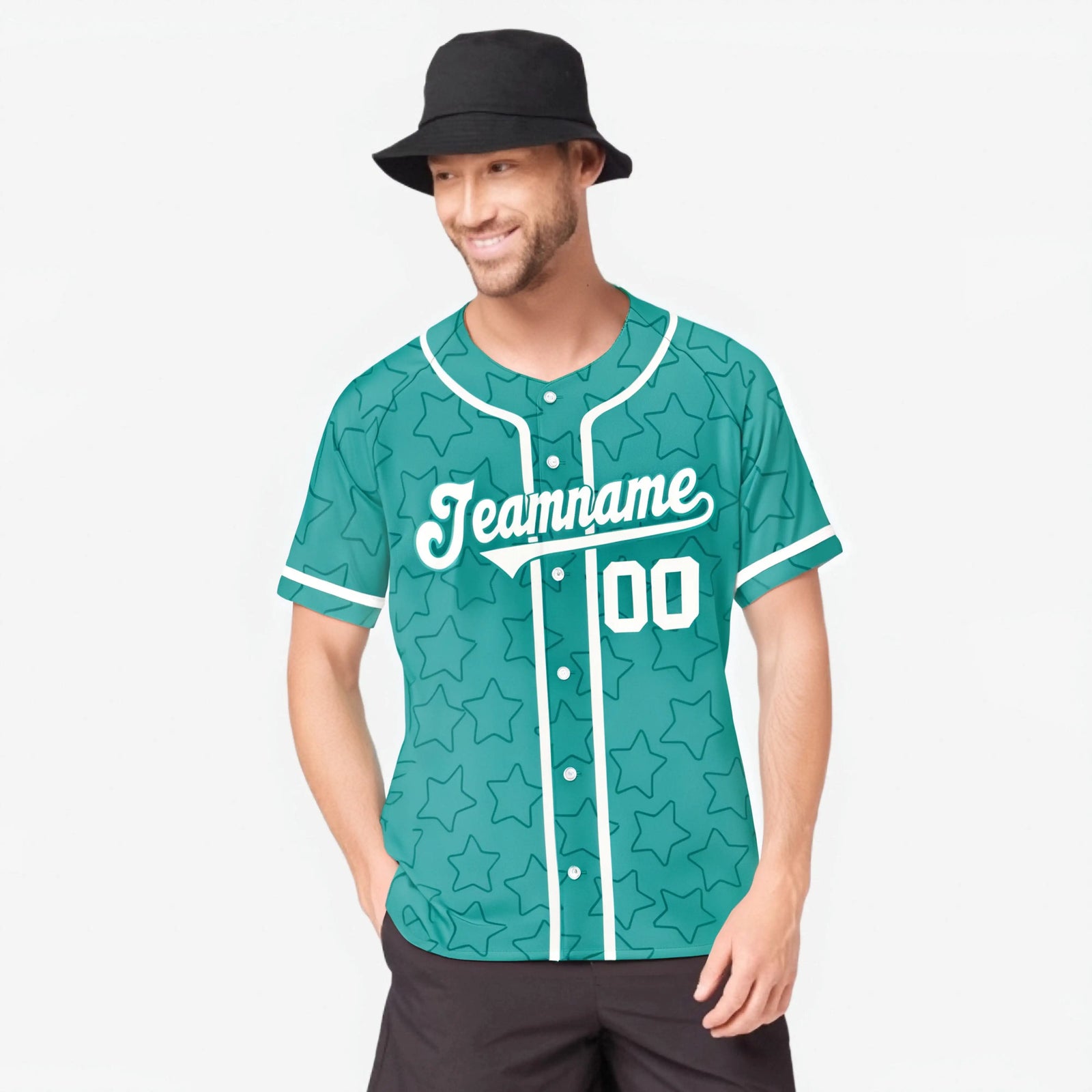 Custom Star Turquoise White Baseball Jersey Button Down Shirt Personalized for Adults/Youth
