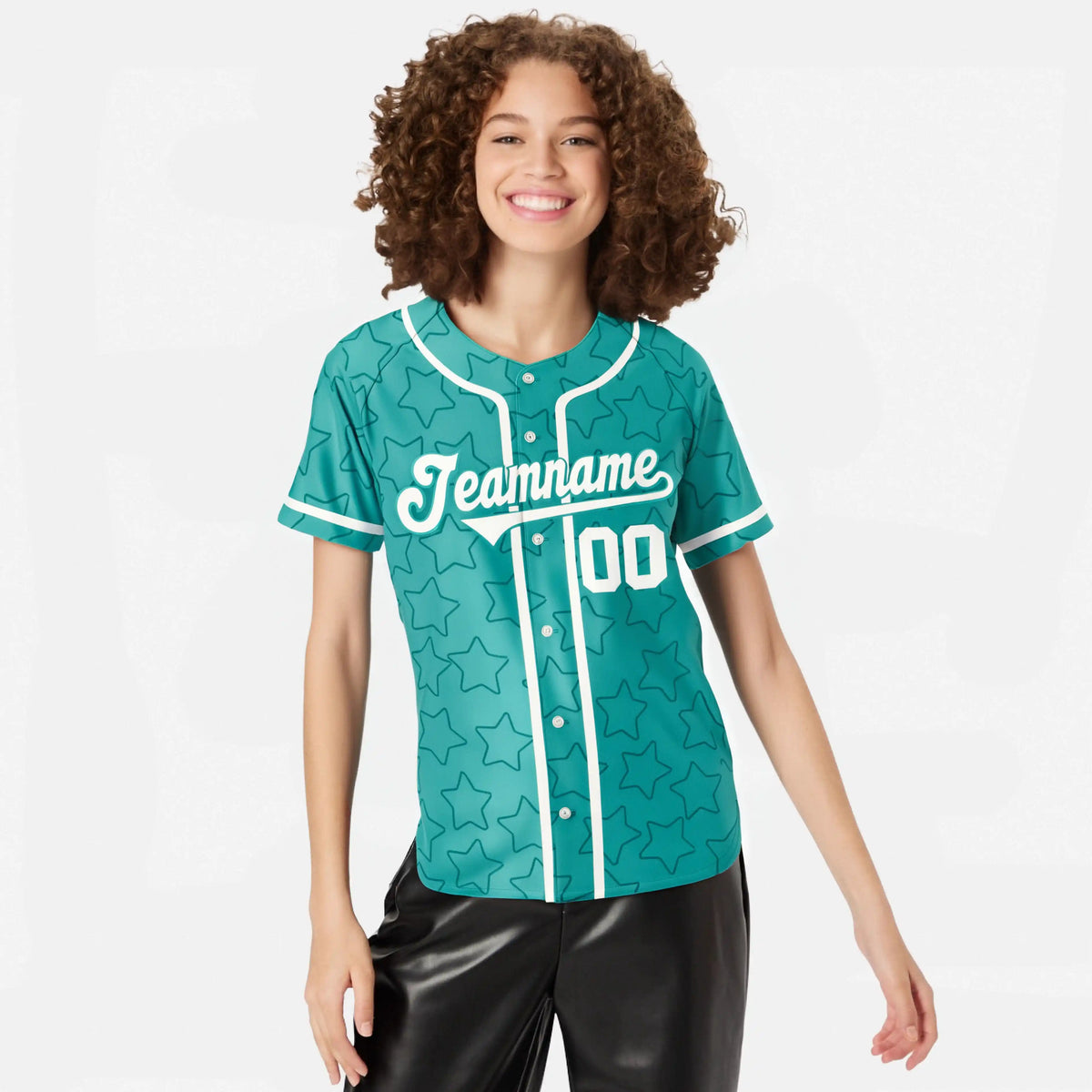 Custom Star Turquoise White Baseball Jersey Button Down Shirt Personalized for Adults/Youth