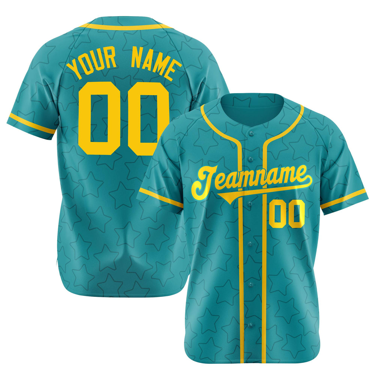 Custom Star Turquoise Gold Baseball Jersey Button Down Shirt Personalized for Adults/Youth