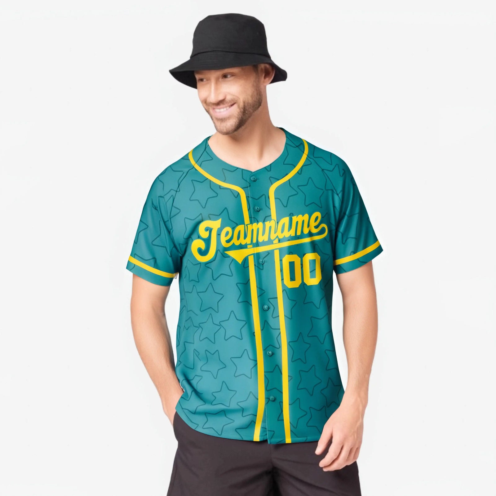 Custom Star Turquoise Gold Baseball Jersey Button Down Shirt Personalized for Adults/Youth