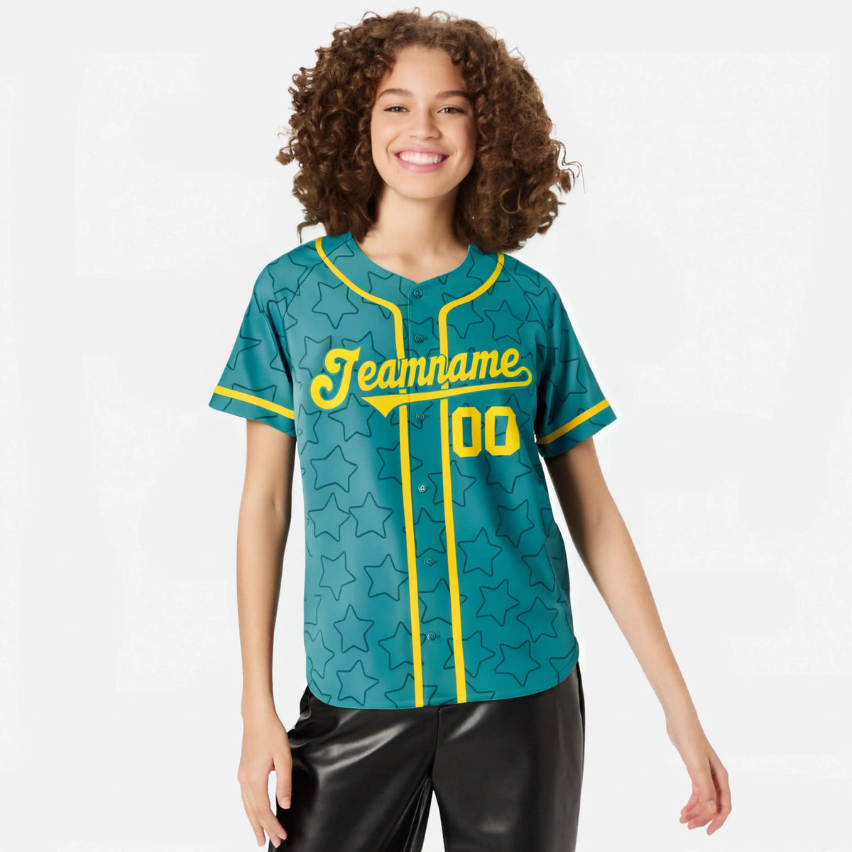 Custom Star Turquoise Gold Baseball Jersey Button Down Shirt Personalized for Adults/Youth