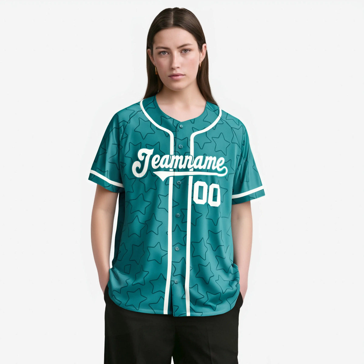 Custom Star Turquoise White Baseball Jersey Button Down Shirt Personalized for Adults/Youth