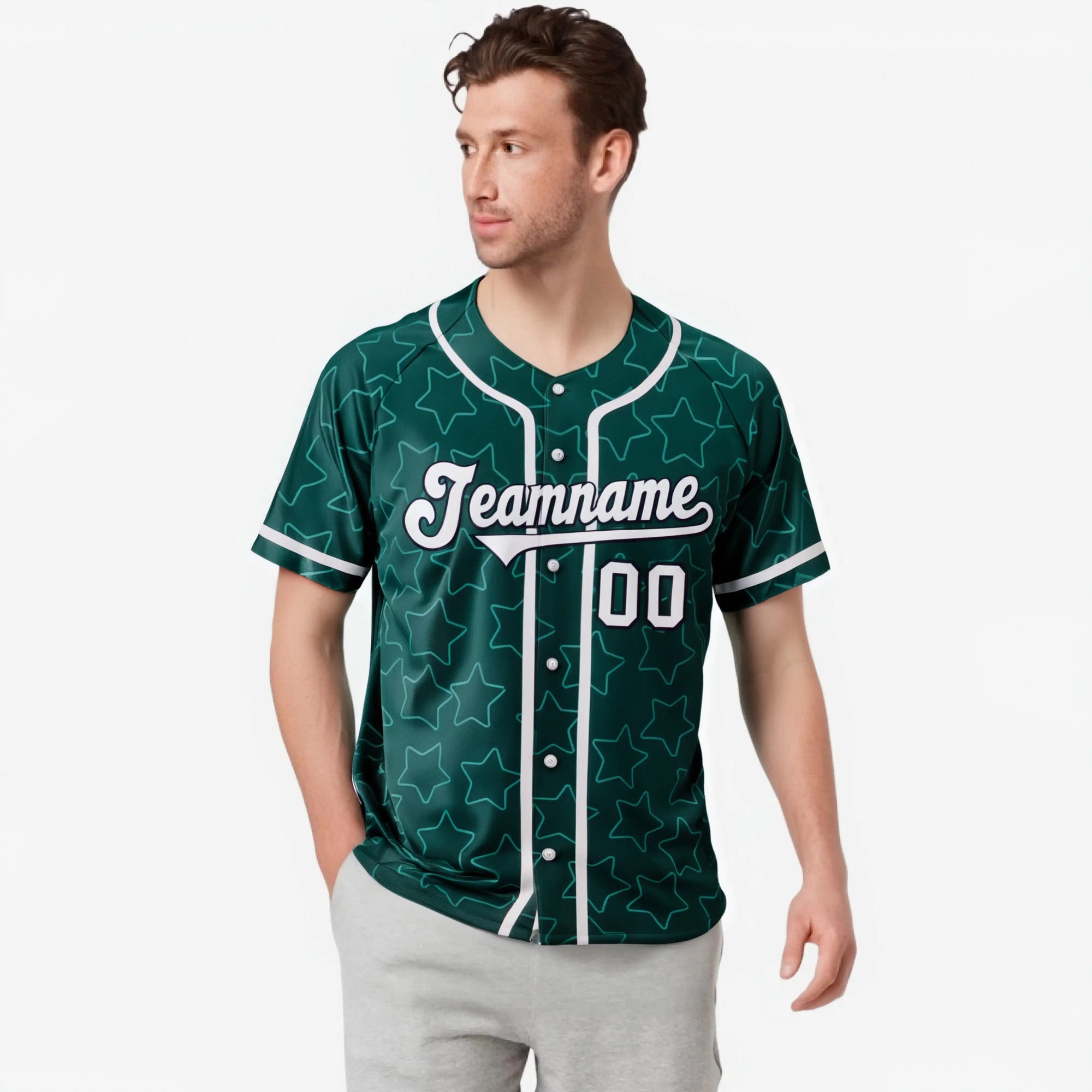 Custom Star Teal White Baseball Jersey Button Down Shirt Personalized for Adults/Youth