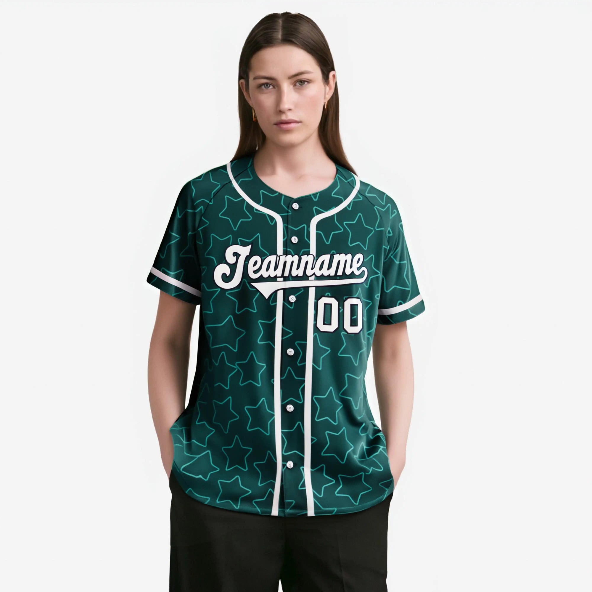 Custom Star Teal White Baseball Jersey Button Down Shirt Personalized for Adults/Youth