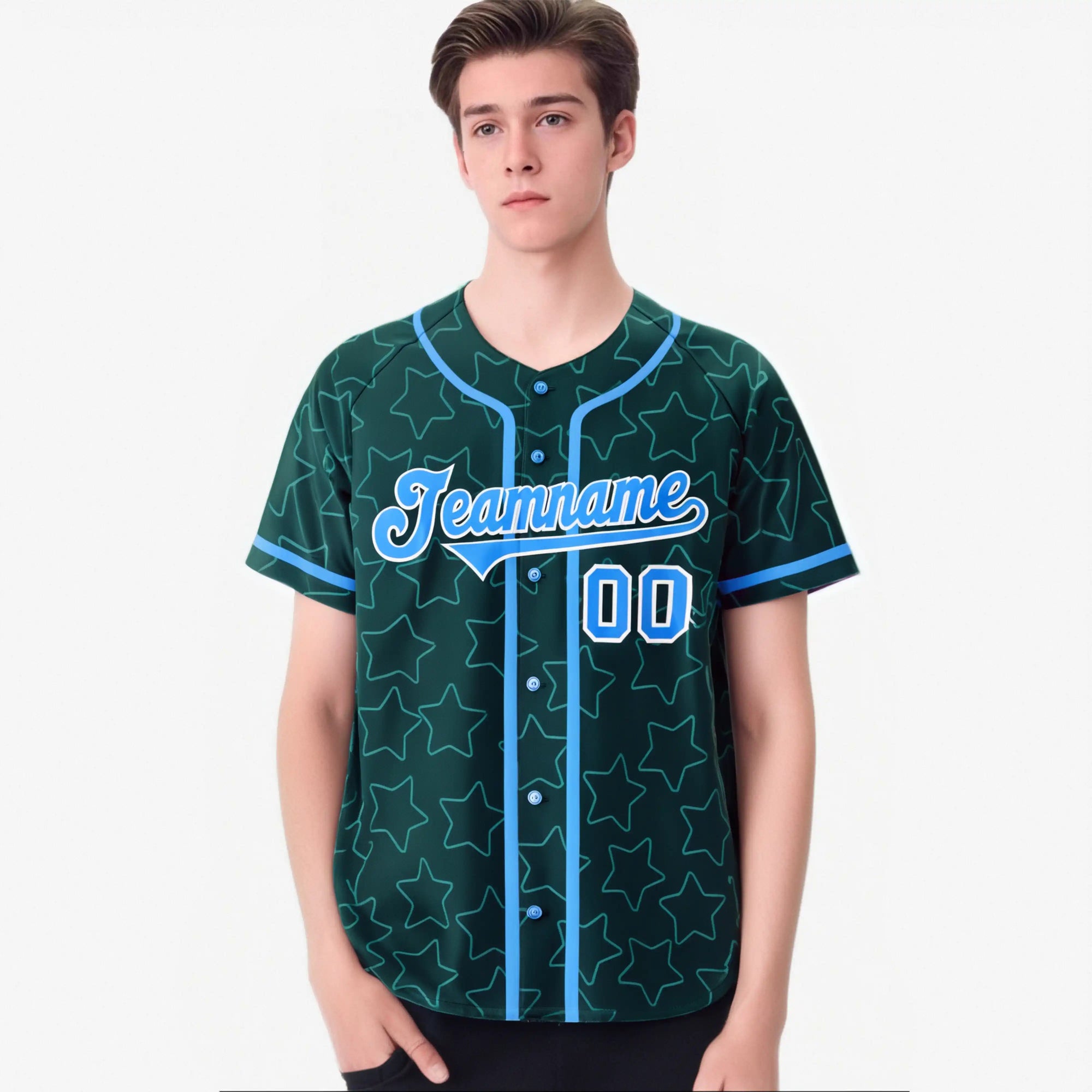 Custom Star Teal Blue Baseball Jersey Button Down Shirt Personalized for Adults/Youth