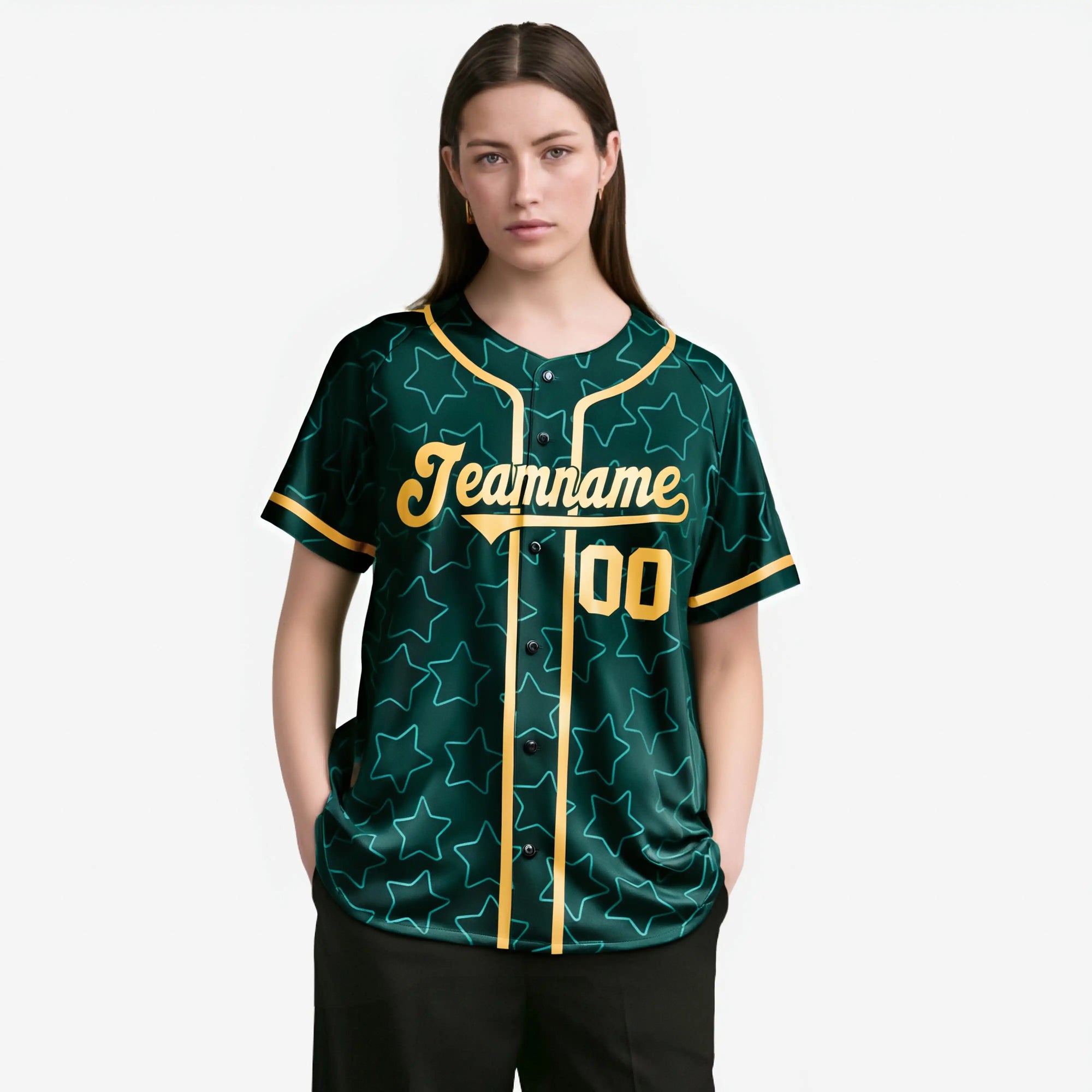 Custom Star Teal Gold Baseball Jersey Button Down Shirt Personalized for Adults/Youth