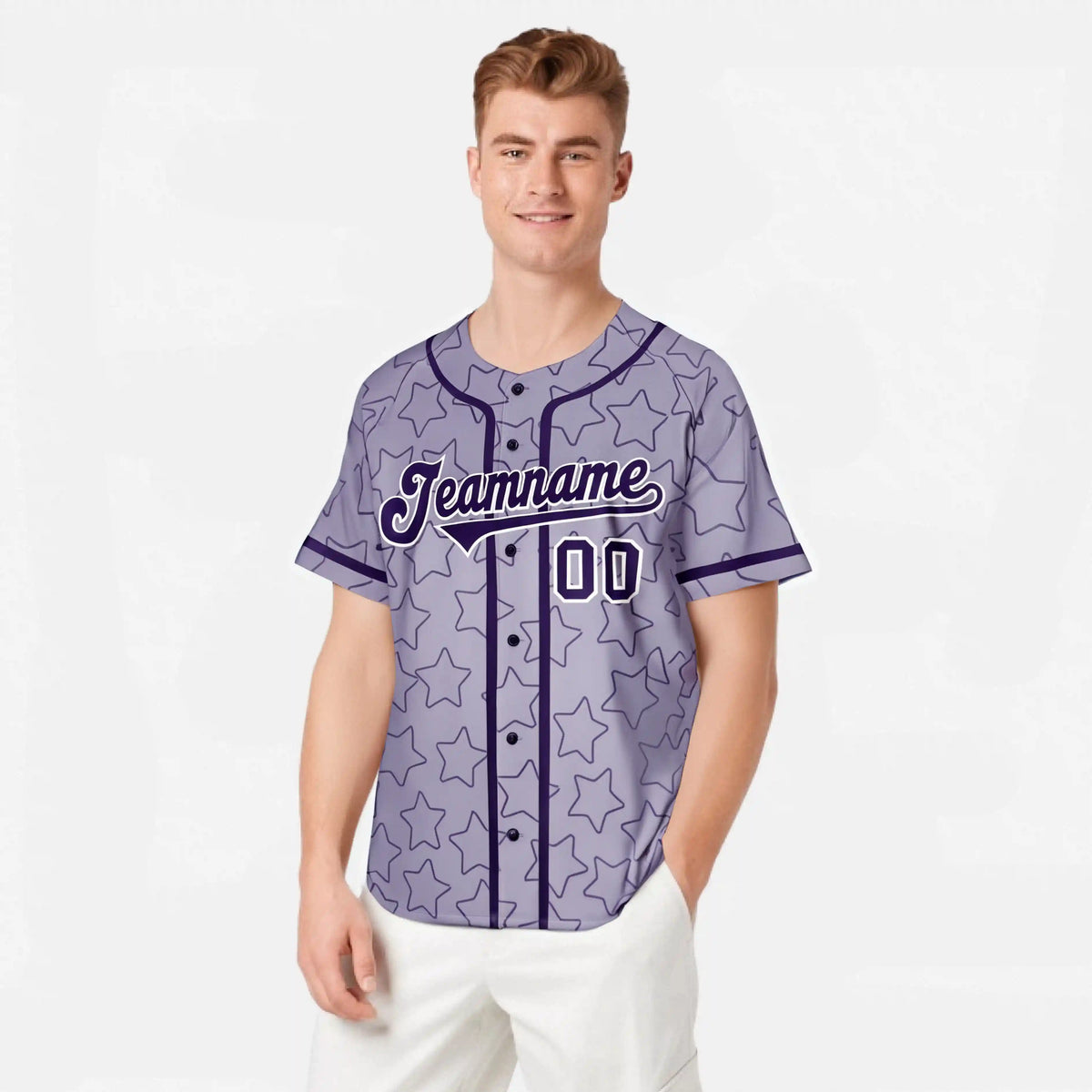 Custom Star Lavender Purple Baseball Jersey Button Down Shirt Personalized for Adults/Youth