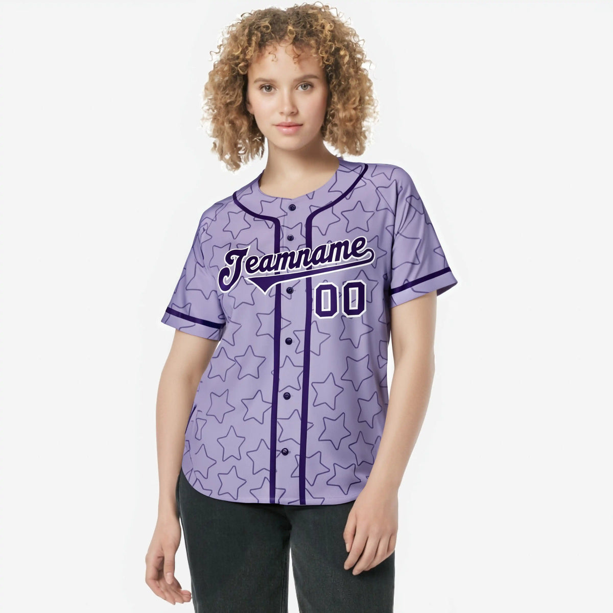 Custom Star Lavender Purple Baseball Jersey Button Down Shirt Personalized for Adults/Youth