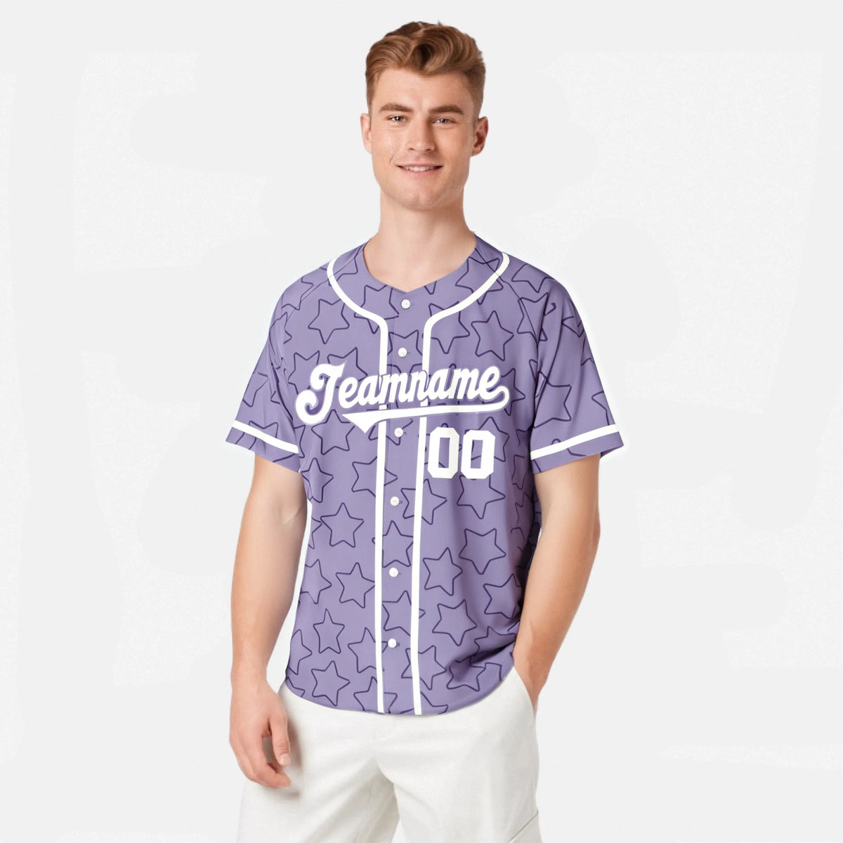 Custom Star Lavender White Baseball Jersey Button Down Shirt Personalized for Adults/Youth
