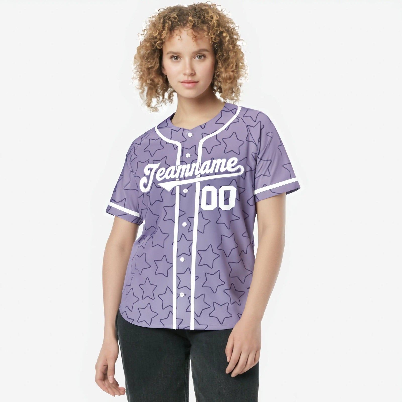 Custom Star Lavender White Baseball Jersey Button Down Shirt Personalized for Adults/Youth