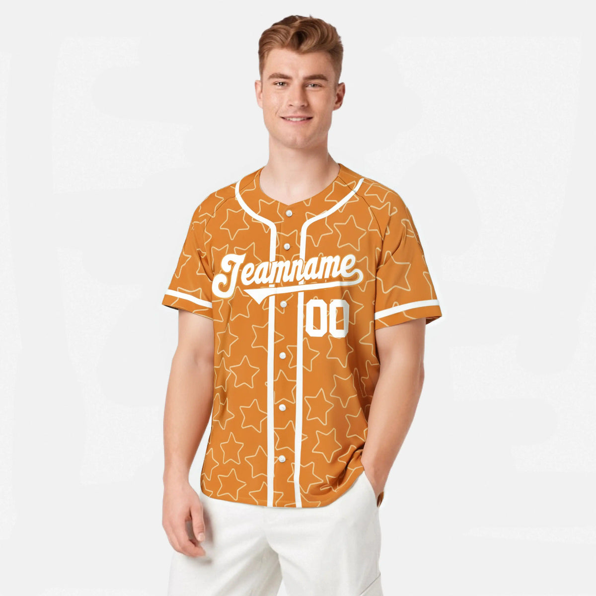 Custom Star Orange White Baseball Jersey Button Down Shirt Personalized for Adults/Youth