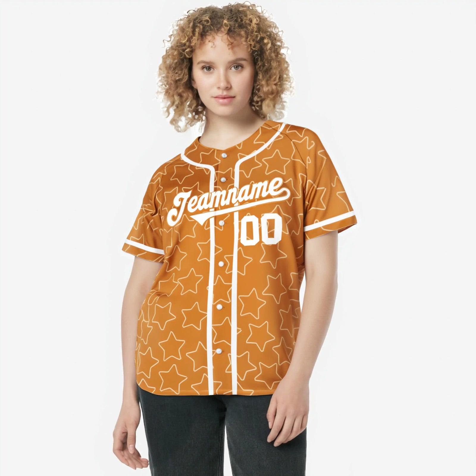 Custom Star Orange White Baseball Jersey Button Down Shirt Personalized for Adults/Youth