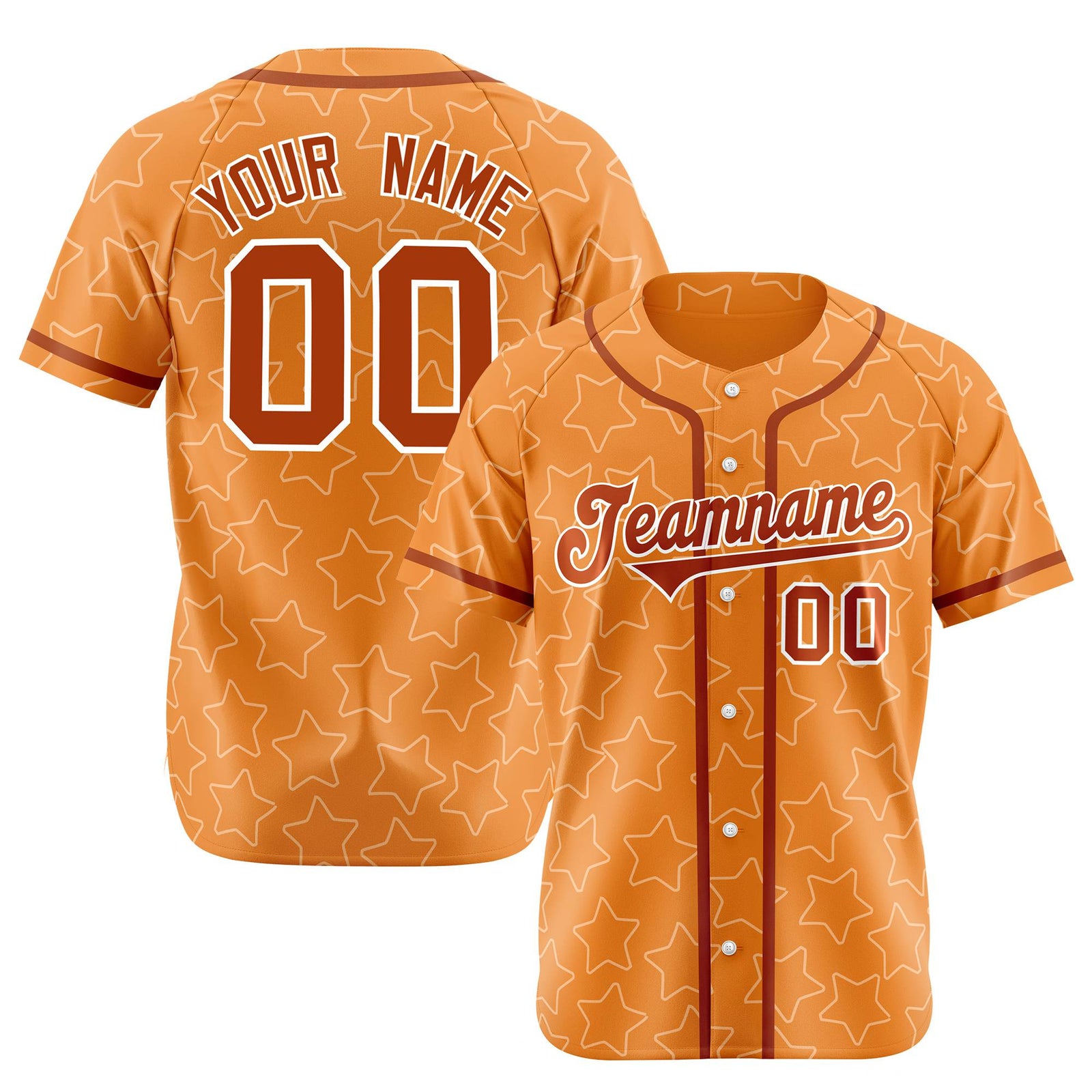 Custom Star Orange Red Baseball Jersey Button Down Shirt Personalized for Adults/Youth