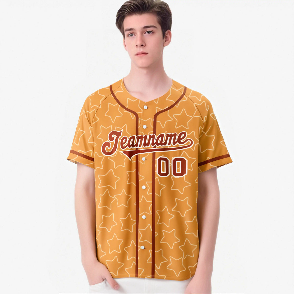 Custom Star Orange Red Baseball Jersey Button Down Shirt Personalized for Adults/Youth