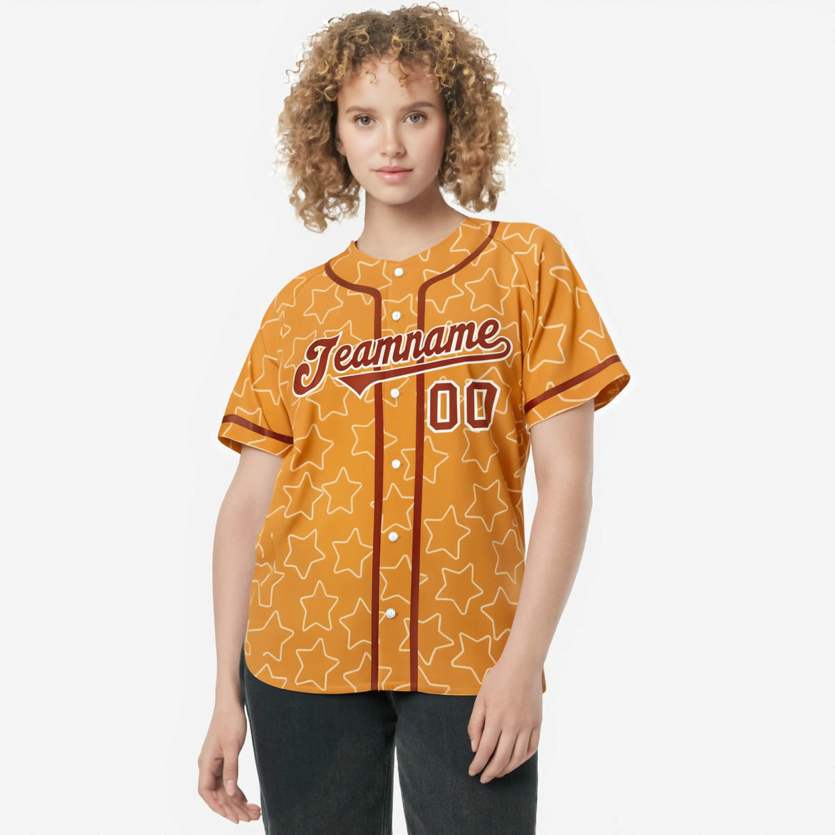 Custom Star Orange Red Baseball Jersey Button Down Shirt Personalized for Adults/Youth