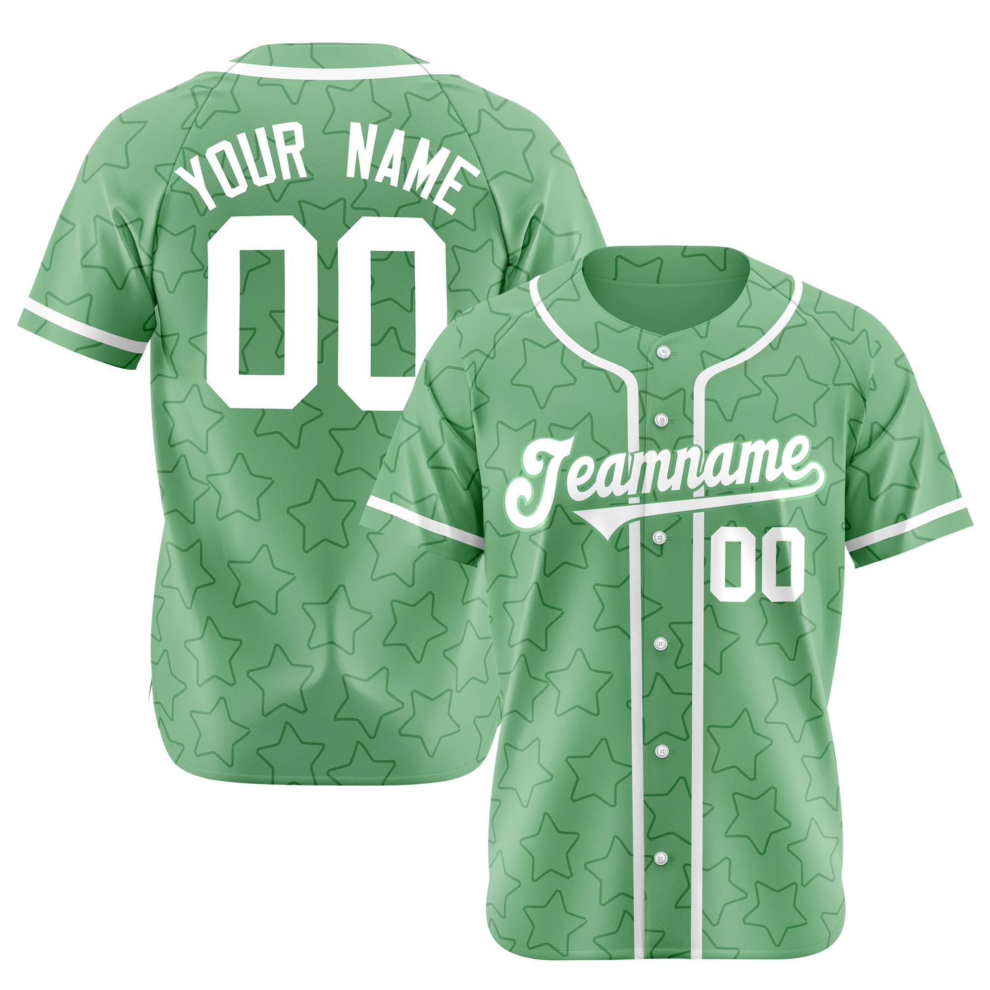 Custom Star Green-White Green Baseball Jersey Button Down Shirt Personalized for Adults/Youth