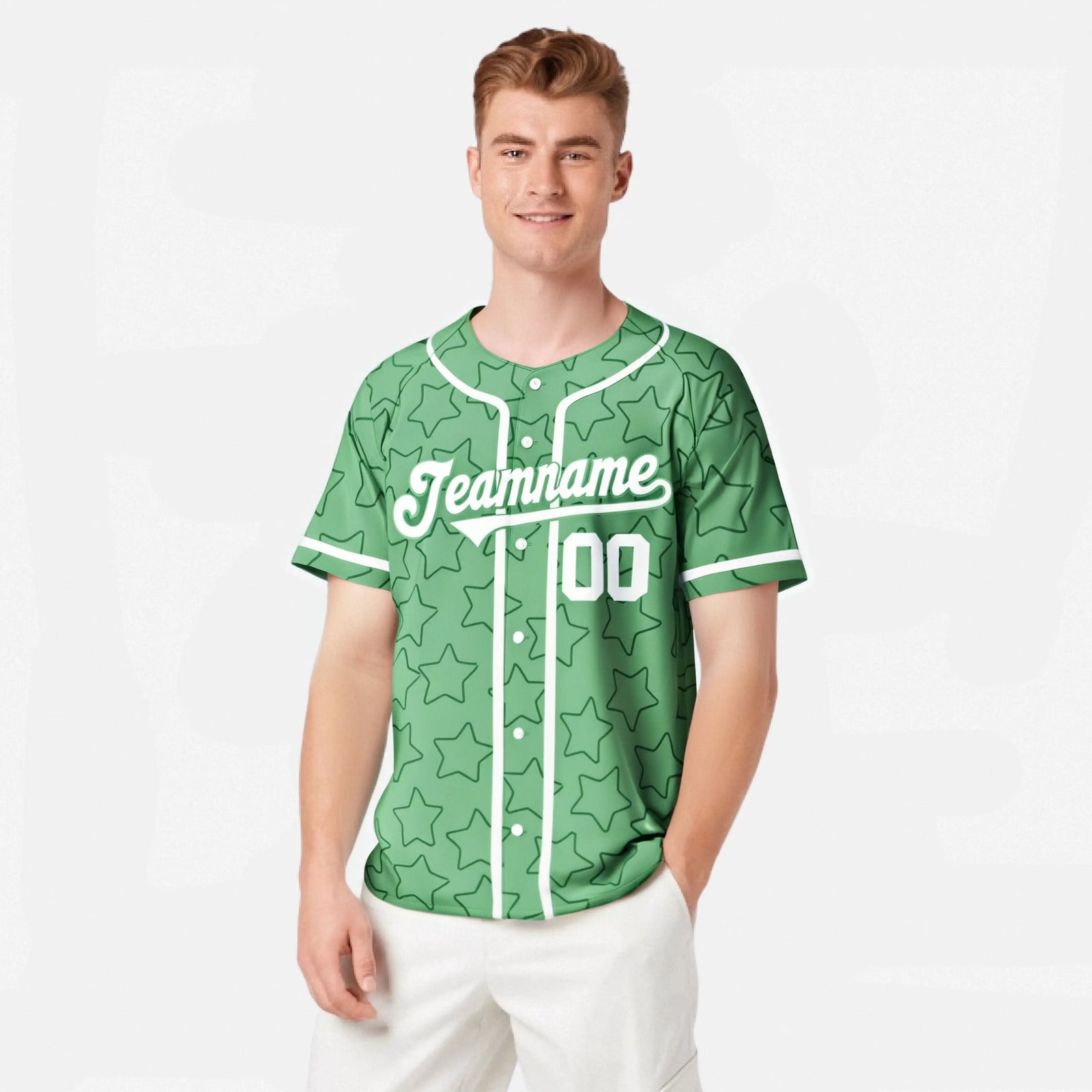Custom Star Green-White Green Baseball Jersey Button Down Shirt Personalized for Adults/Youth