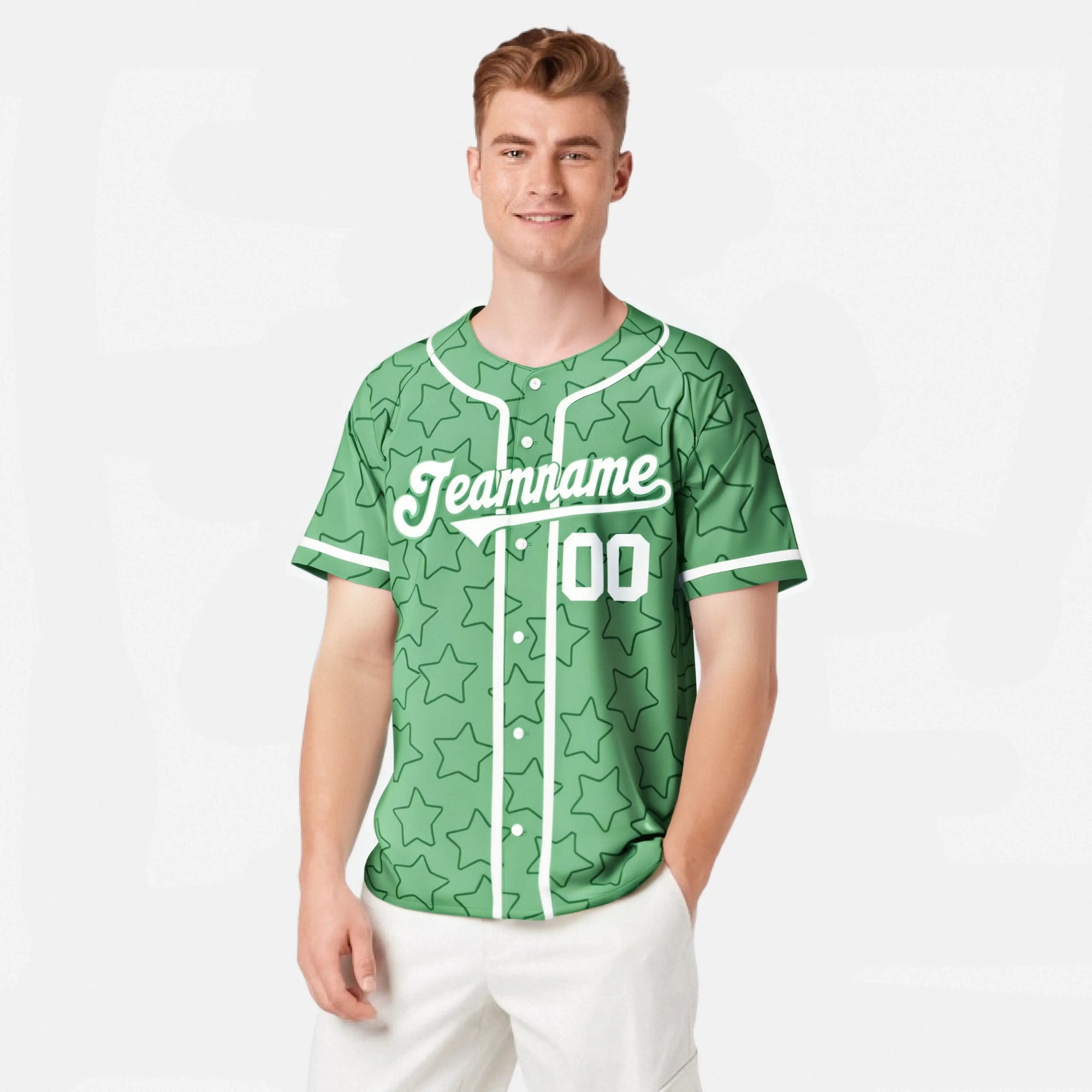 Custom Star Green-White Green Baseball Jersey Button Down Shirt Personalized for Adults/Youth