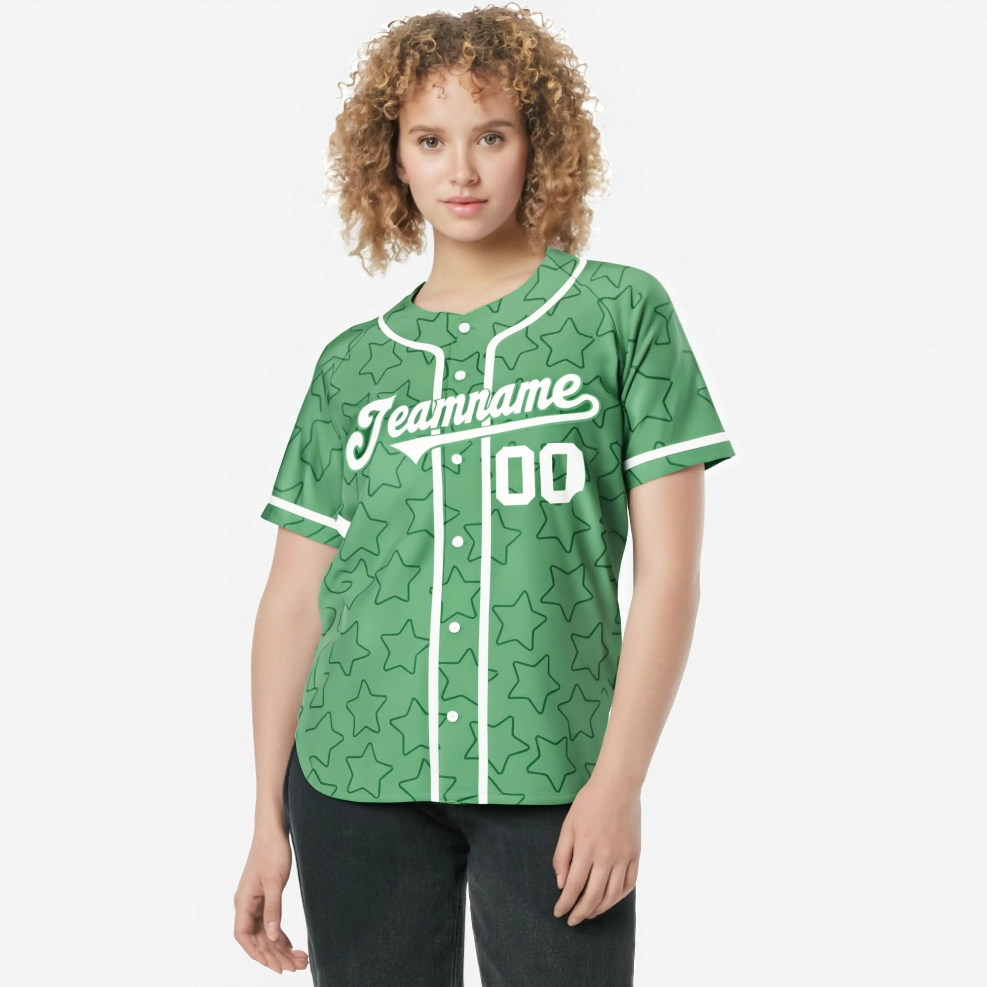 Custom Star Green-White Green Baseball Jersey Button Down Shirt Personalized for Adults/Youth